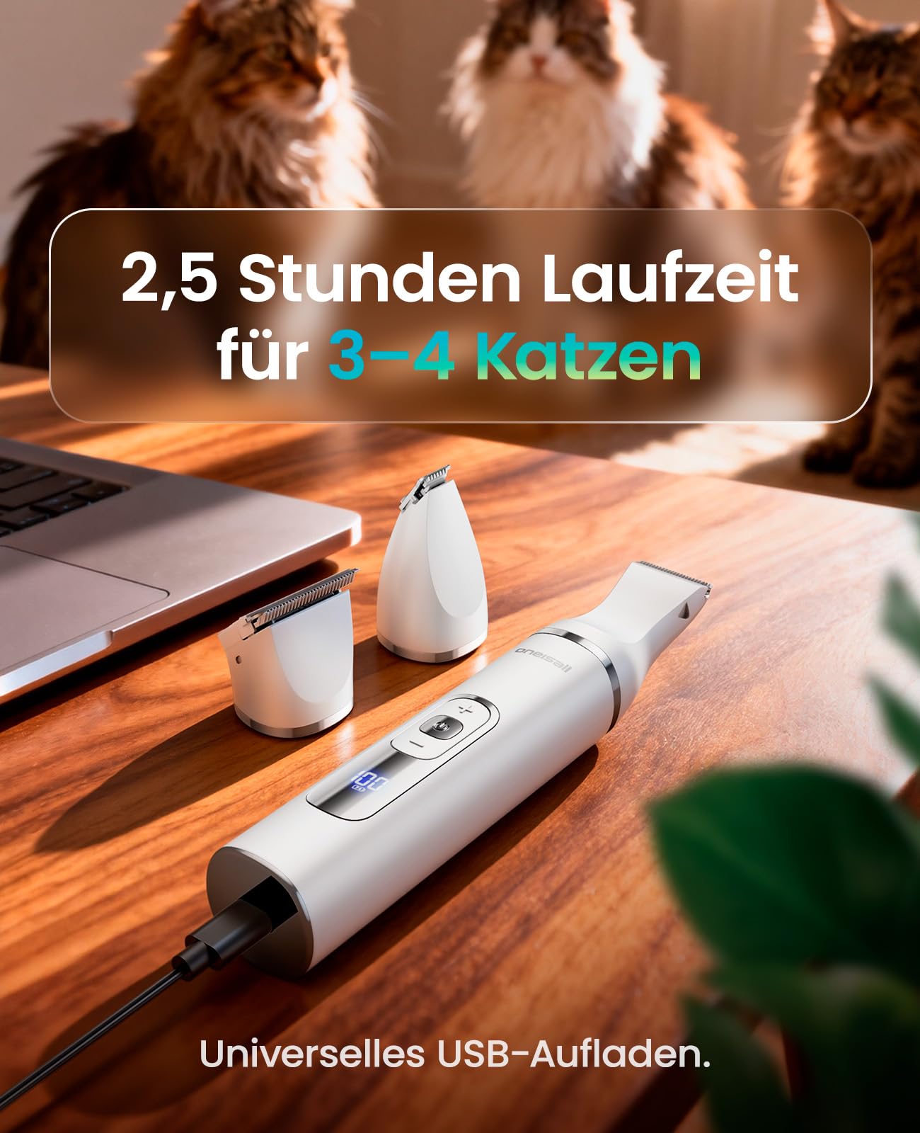 oneisall 3 in 1 Schermaschine Katze Hunde, Pfotentrimmer für Hunde, LCD-Anzeige Leise Katzenrasierer Profi Haarschneidemaschine für Katzen Hunde für Pfoten, Hintern, Gesicht, empfindliche Hautpartien