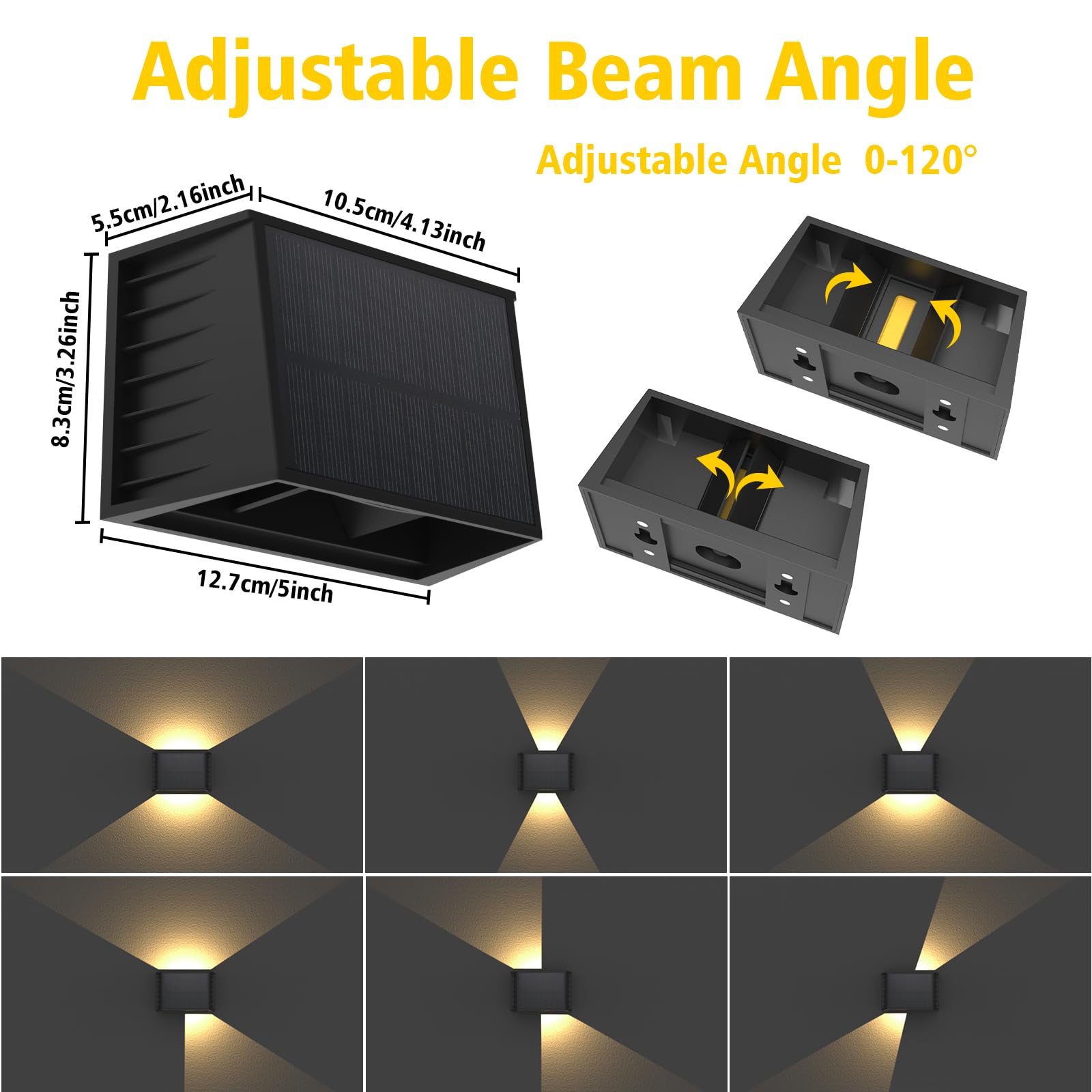 T-SUN Solar Fence Lights Outdoor Garden,IP65 Waterproof Solar Wall Light Outdoor,3000K Warm White,Adjustable Beam Angle,Auto On/Off Sensor Garden Fence Lights for Outside Patio Deck Decorations,4-Pack - Image 3