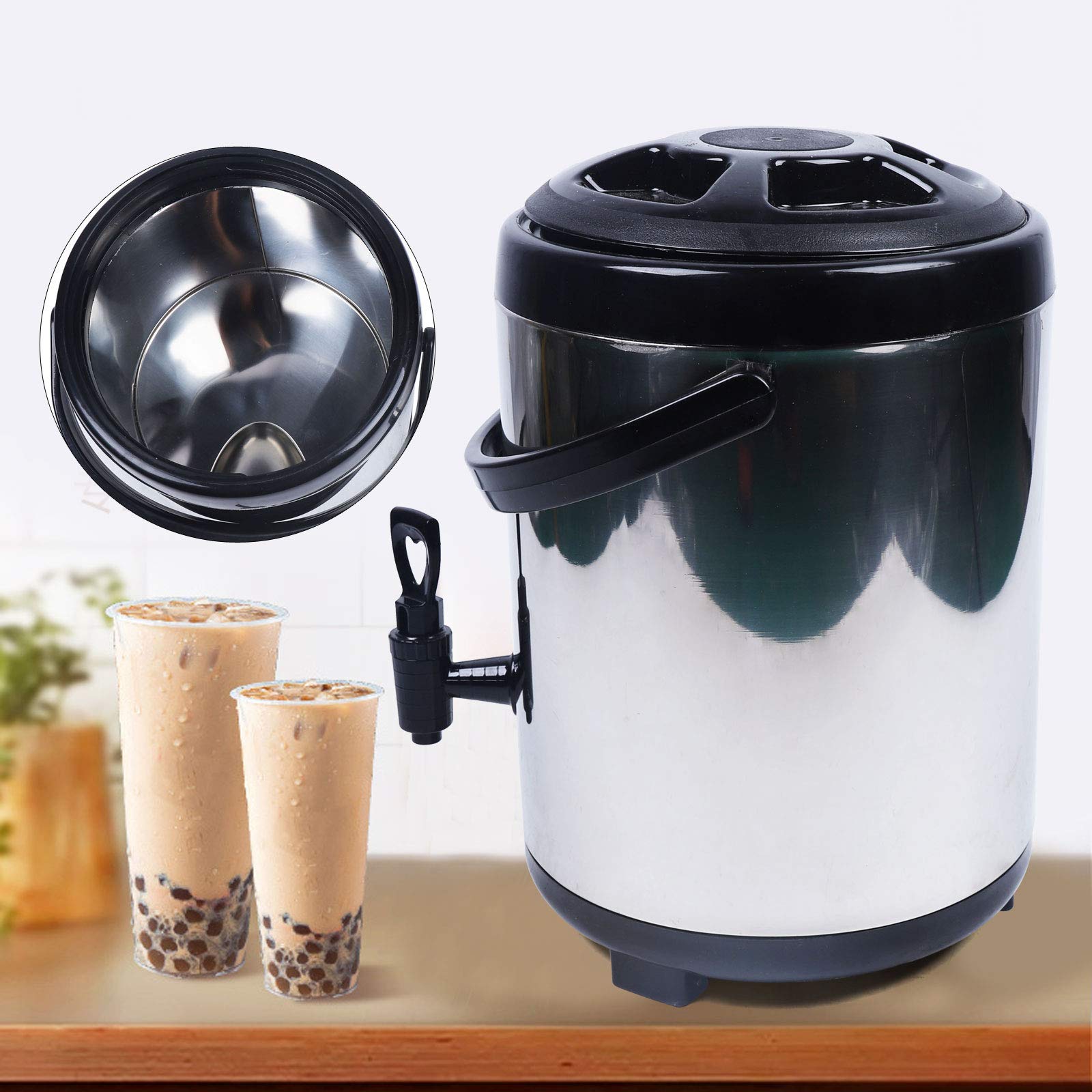 Distributore di bevande isolato in acciaio inox con doppio isolamento, coperchio e rubinetto, ideale per bevande calde e fredde, caffè, tè, acqua, latte e zuppe