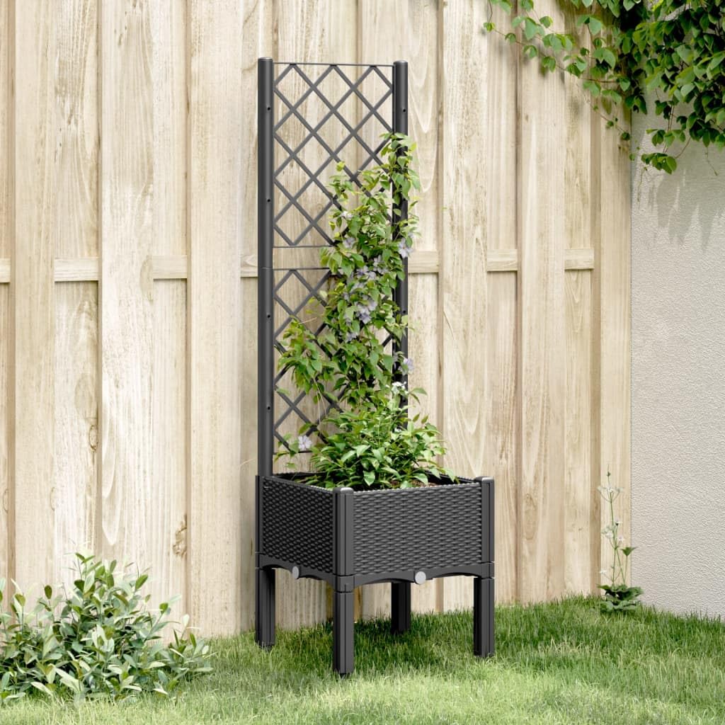 vidaXL Pflanzkübel mit Rankgitter Schwarz 40x40x142 cm PP