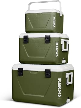 IGLOO Stackable Passive Cool Boxes Set 55L + 27L + 11L - Space Saving Camping Cool Boxes Robust & Lightweight Ideal for Picnic Beach Outdoor & Leisure - Can be Stored Inside Each Other Green