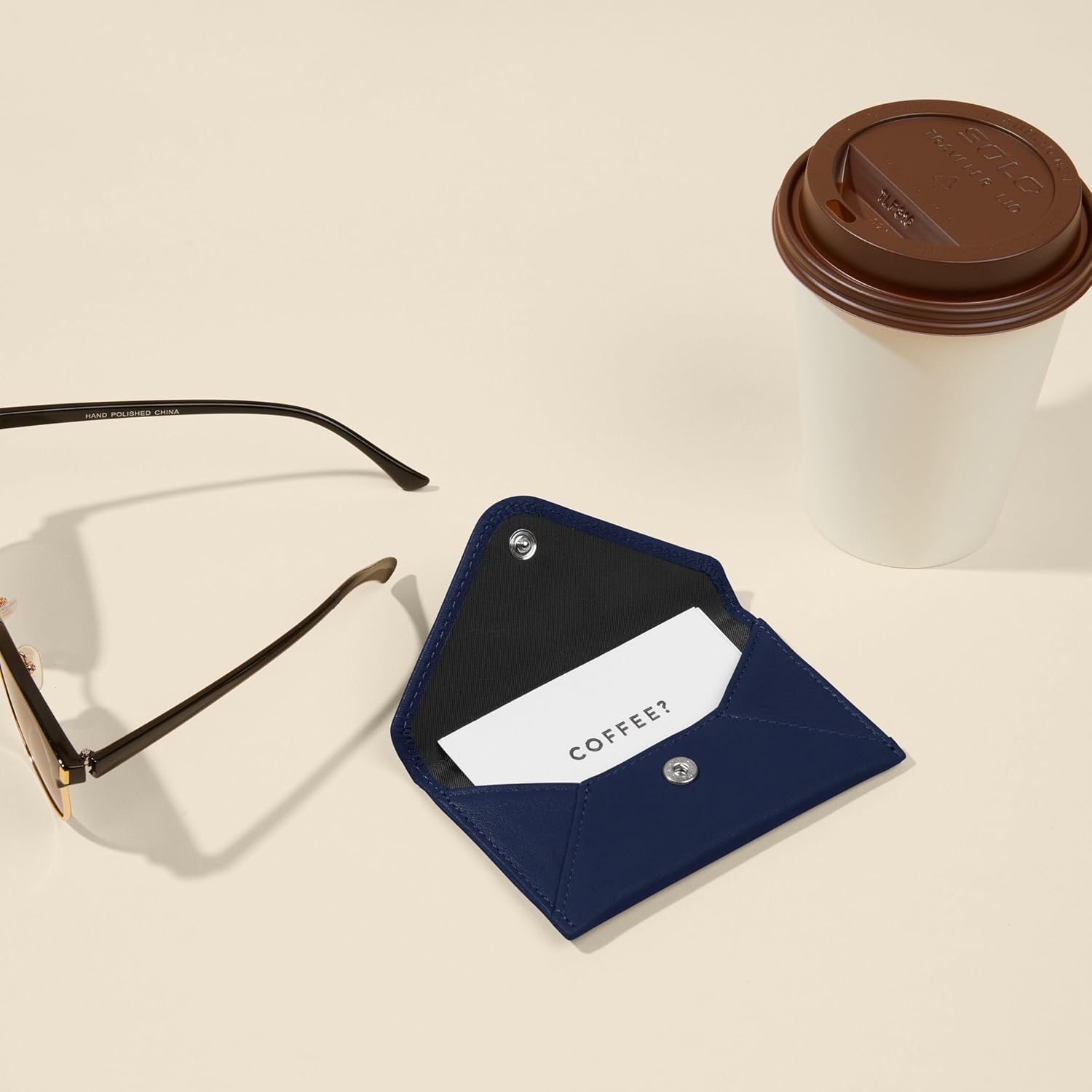 Leatherology Navy Blue Envelope Card Case – Full Grain Leather Business Card Holder with Hidden Snap Closure