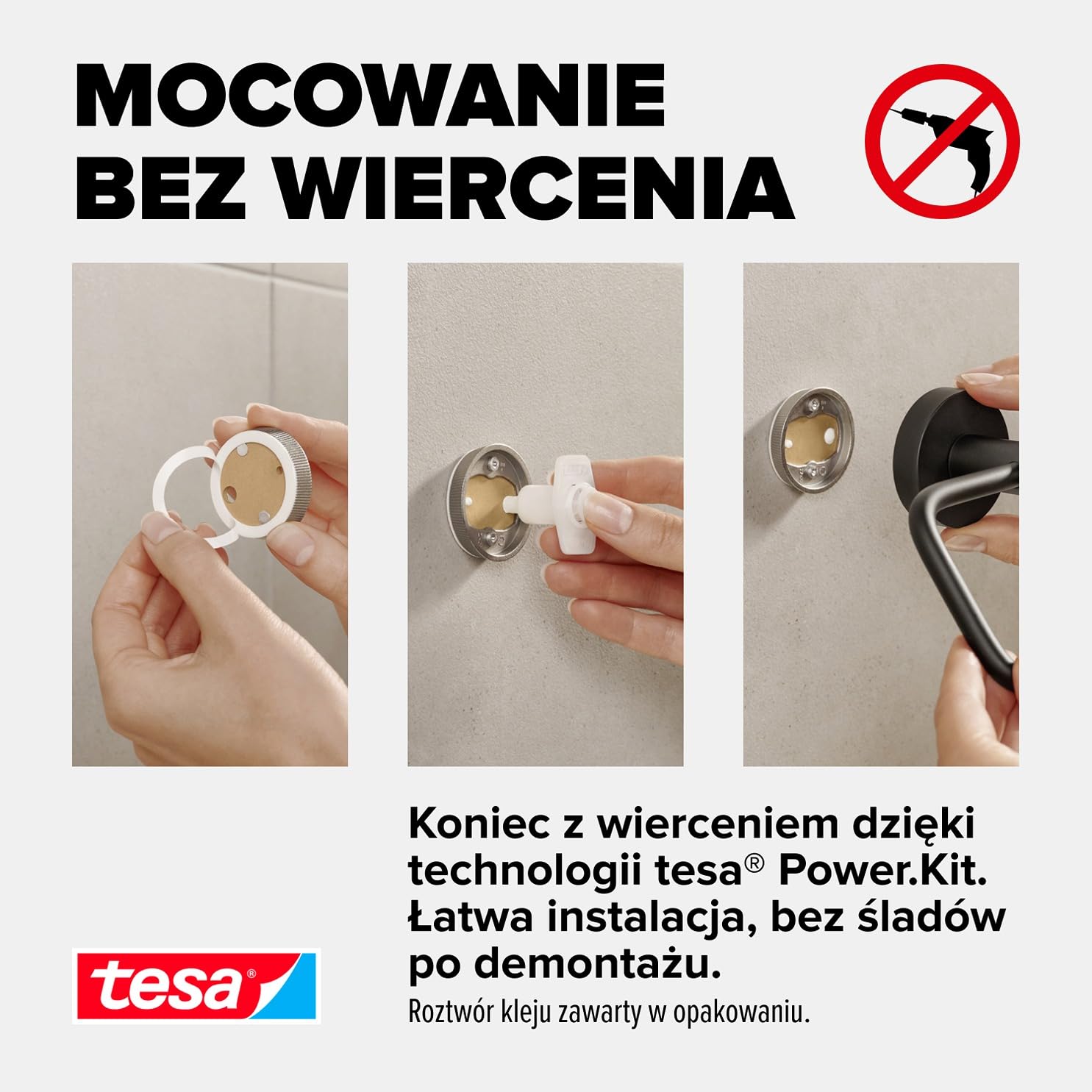 tesa MOON BLACK haczyk na ręcznik, czarny mat - do łazienek w stylu industrialnym - bez wiercenia, samoprzylepny - 37 mm x 37 mm x 36 mm