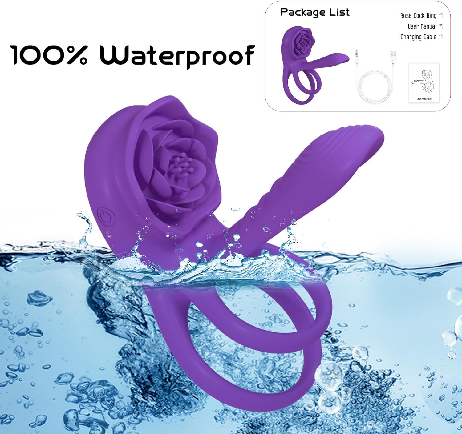 Mens Womens Rose Sex Toy - Vibrating Penis Ring Girth Sleeve, Adult Sex Toys & Games for Couples Men Pleasure, Cock Rings for Men Sex, MOVGANI Juguetes Sexuales para Hombres