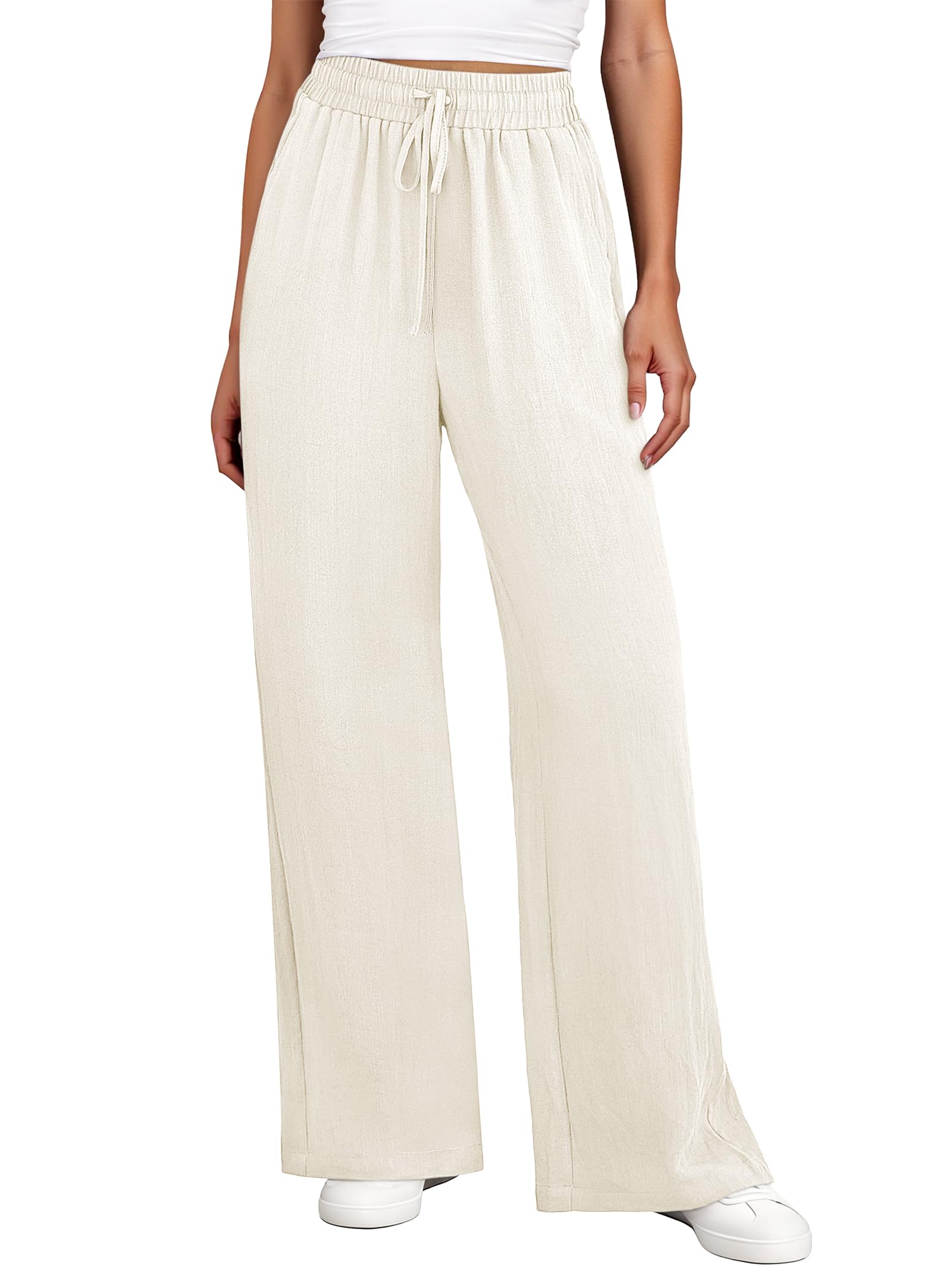 ANRABESS Women Wide Leg Palazzo Pants 2026 Summer Casual Loose Elastic High Waisted Flowy Lounge Beach Trousers Work