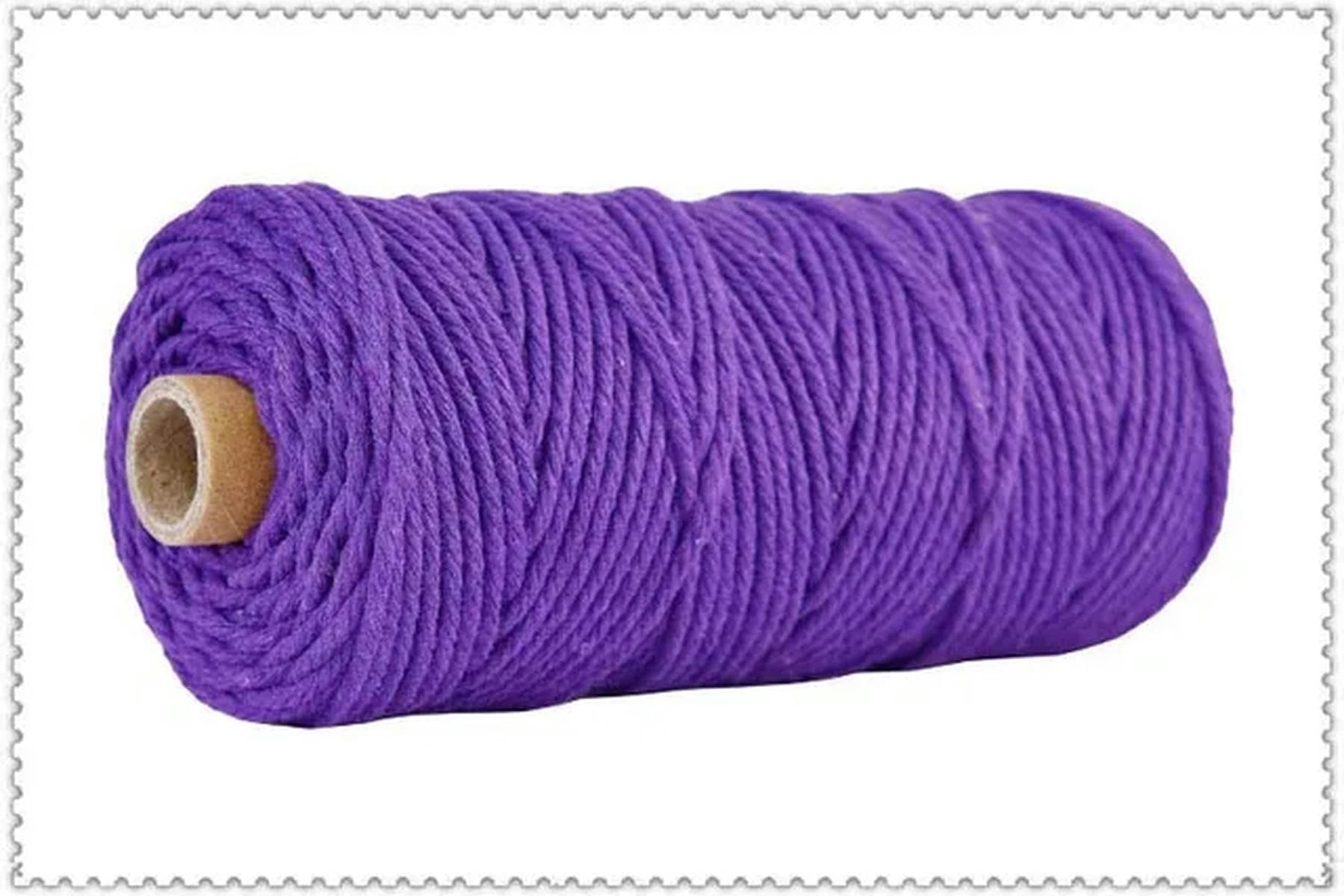 Macrame Cord Twisted String Cotton 3mm Macrame String 110 yards Multicolor(Purple)