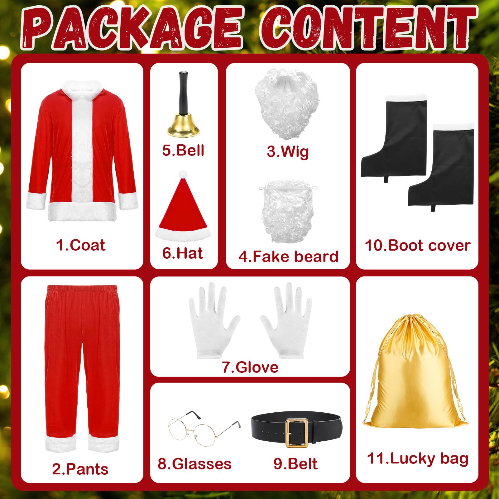 Joyesplay Santa Costume Adult 11 Pcs Men,Deluxe Father Christmas Outfit Santa Suit with Jacket Pants Xmas Party Cosplay Set - Image 2