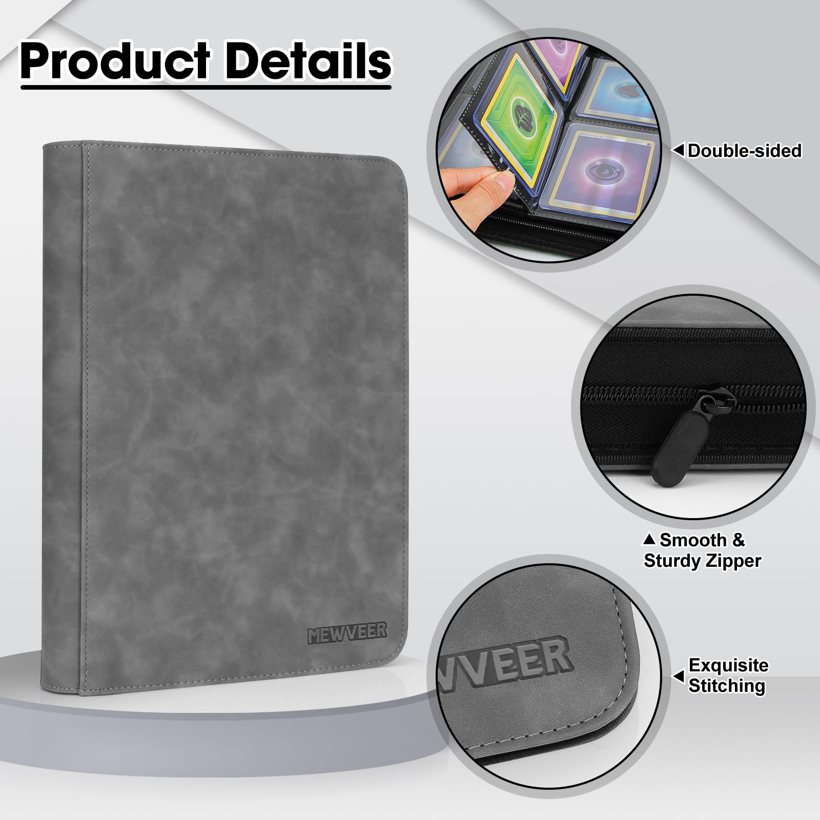 Top Loader Álbum Cartas, Album de Cartas, Capacidad para 252 Top Loaders 9 Bolsillos, Carpeta Cargadores Superiores Card Binder para Tarjeta YGO, Gris (No para cartas SIN un Top Loader)