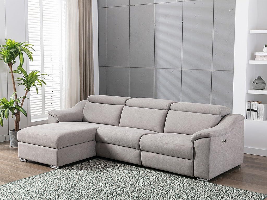 Vente-unique - Canapé d'angle Relax électrique en Tissu Gris Clair PEDRERA - Angle Gauche