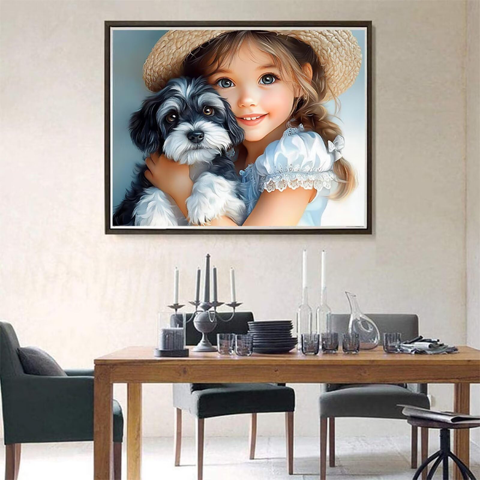 Mädchen Diamond Painting Groß XXL 70x90cm für Bastelset Kinder ab 6 Jahre, 5D Diamond Painting Hund, DIY Full Diamant Bilder Erwachsene, Daiments Stickerei für Zuhause Festival Deko Geschenke C4-227