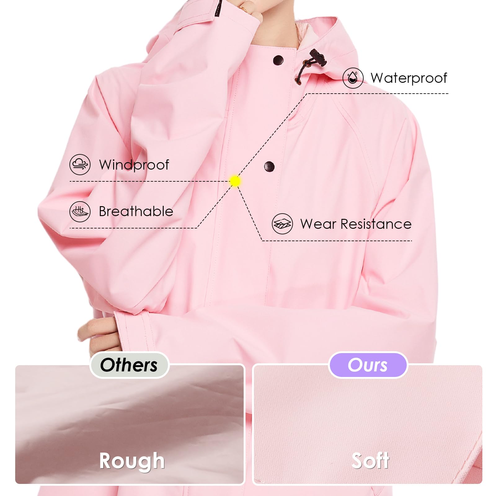 LAMA Long manteau de pluie pour femme, manteau de pluie léger avec capuche, veste de pluie imperméable, vêtement de pluie pliable
