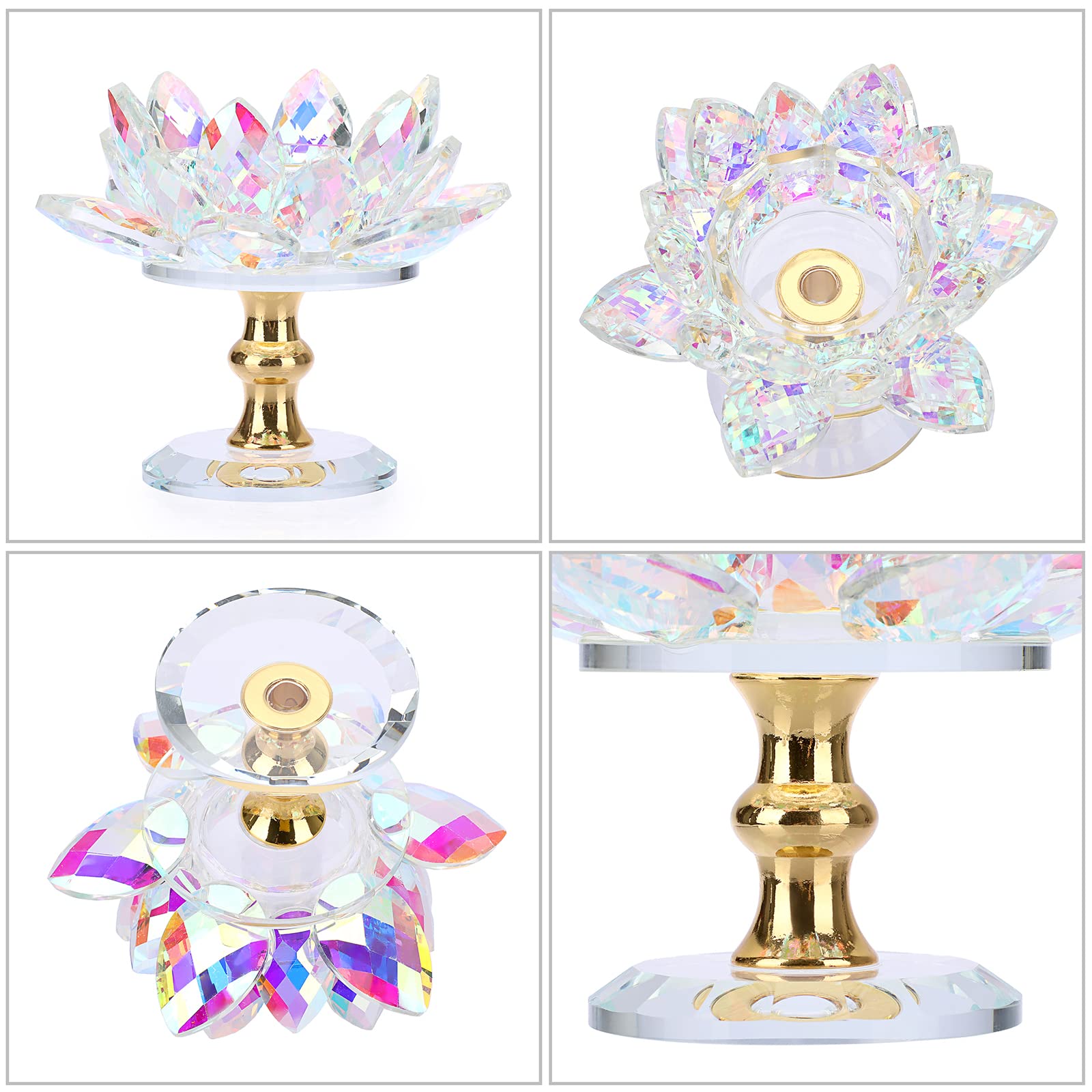 OwnMy Colorful Crystal Lotus Flower Tealight Holder - Glass Votive Candle Stand, Centerpiece For Weddings & Home Decor