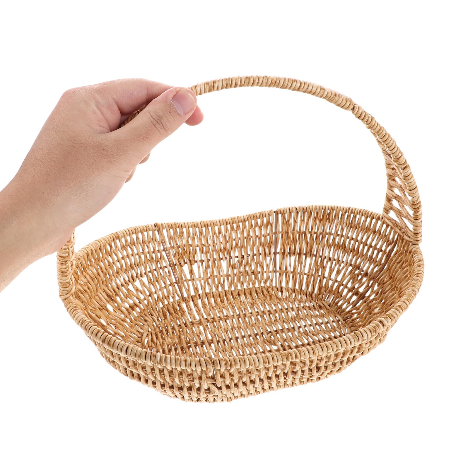 Cesto di Fiori in Imitazione Rattan con Manico, Plastico | Ferro, per Greenery e Fiori, Living Rooms e Wedding Party Favor, Stile Rustico Raffinato Farmhouse