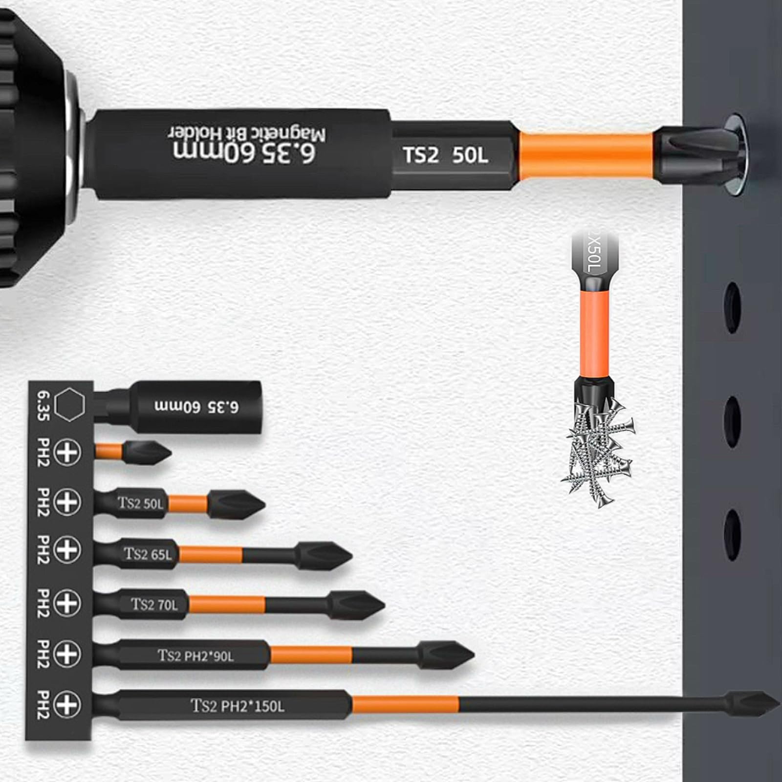 Sunkizzrs® 7-Pcs TS2 Alloy Steel Magnetic Phillips Screwdriver Drill Bits Set—PH2 Cross Screw Driver 1/4 Inch Hex Shank with Extension Rod Anti-Slip & WaterProof for Power & Impact Drivers-picture-12