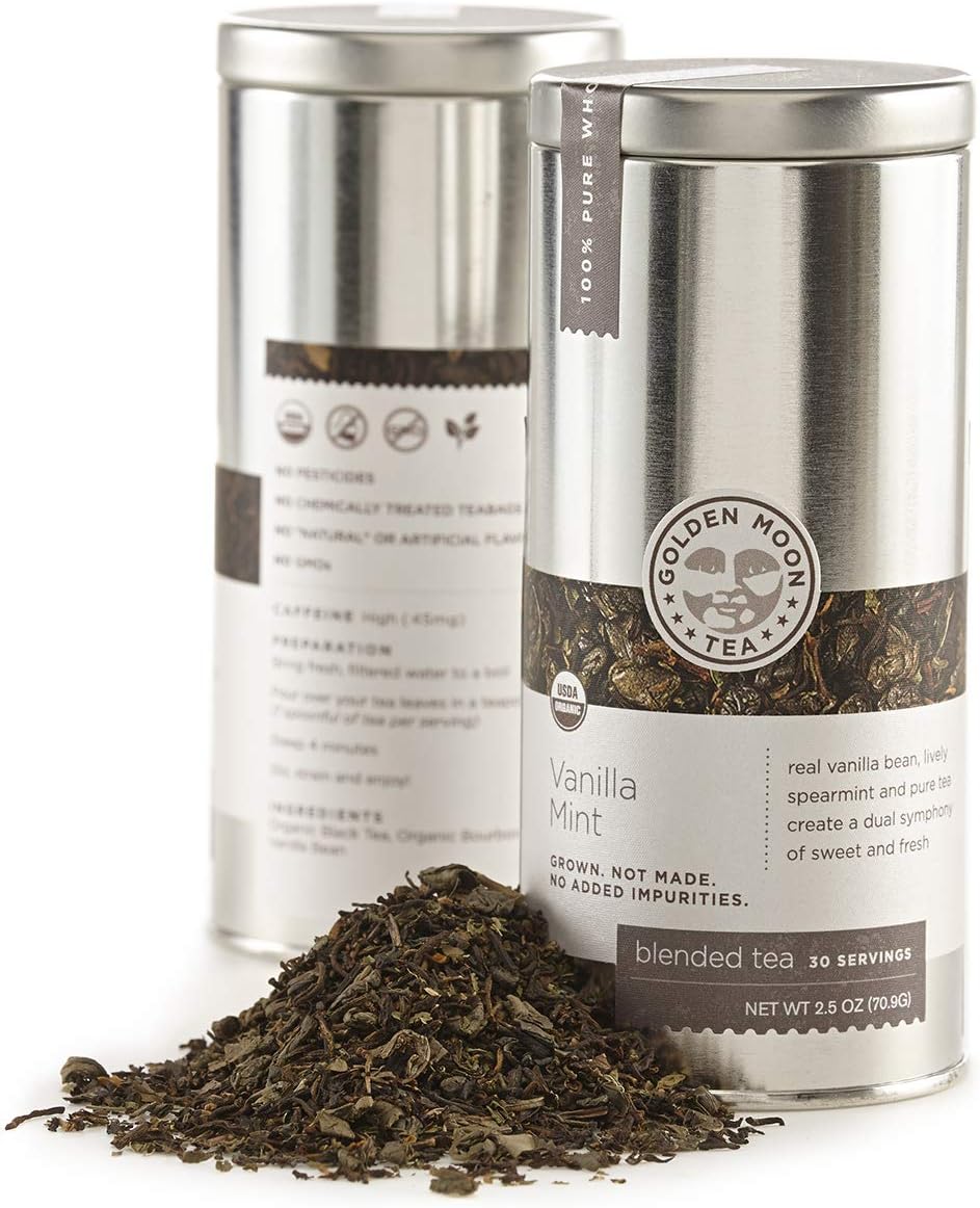 Organic Vanilla Mint Tea - Loose Leaf, Non-GMO - Travel Tin (30 Servings)