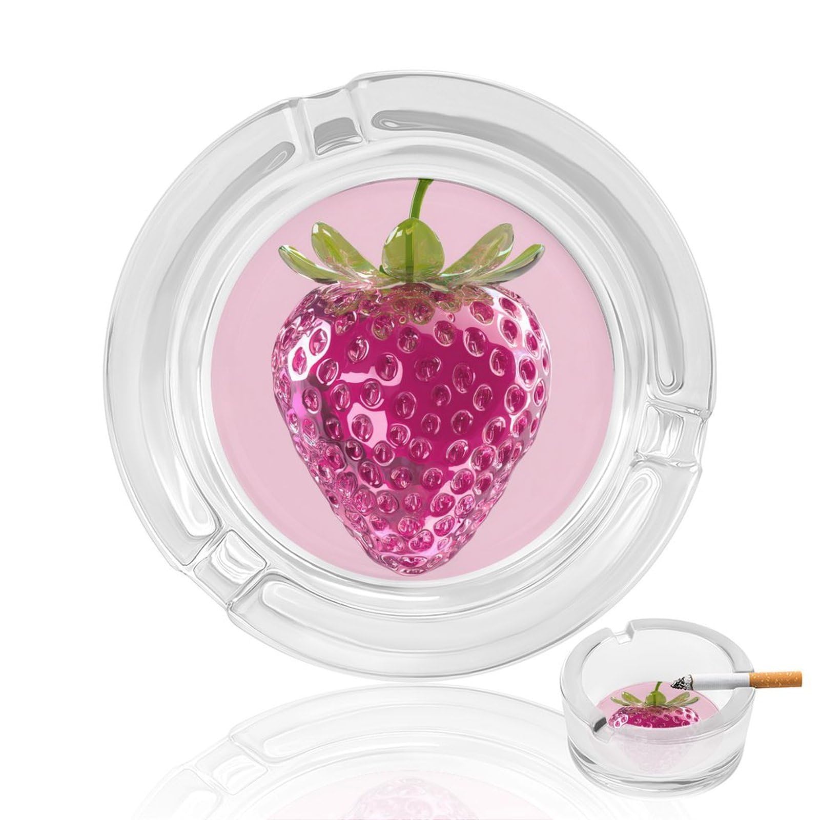 Stylized Pink Strawberry Glass Ashtray for Cigarettes Portable Decorative Ash Trays for Home Office Decor