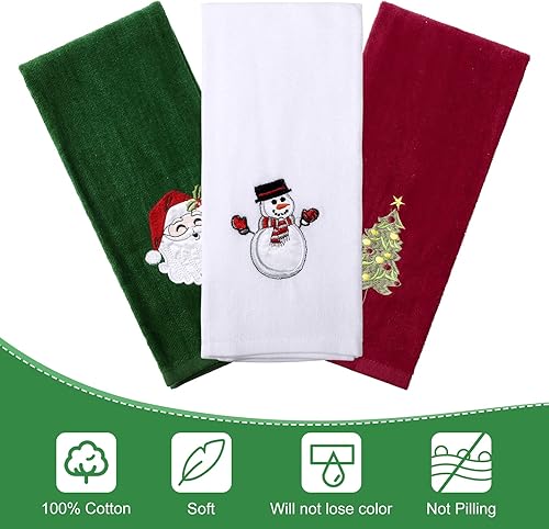 Miniatura 6 de Christmas Hand Towels Large Size 25x18 100% Cotton, High Absorbency, Christmas Holiday Decorative Dish Washing Towels Face Washing Towels 3-Pack