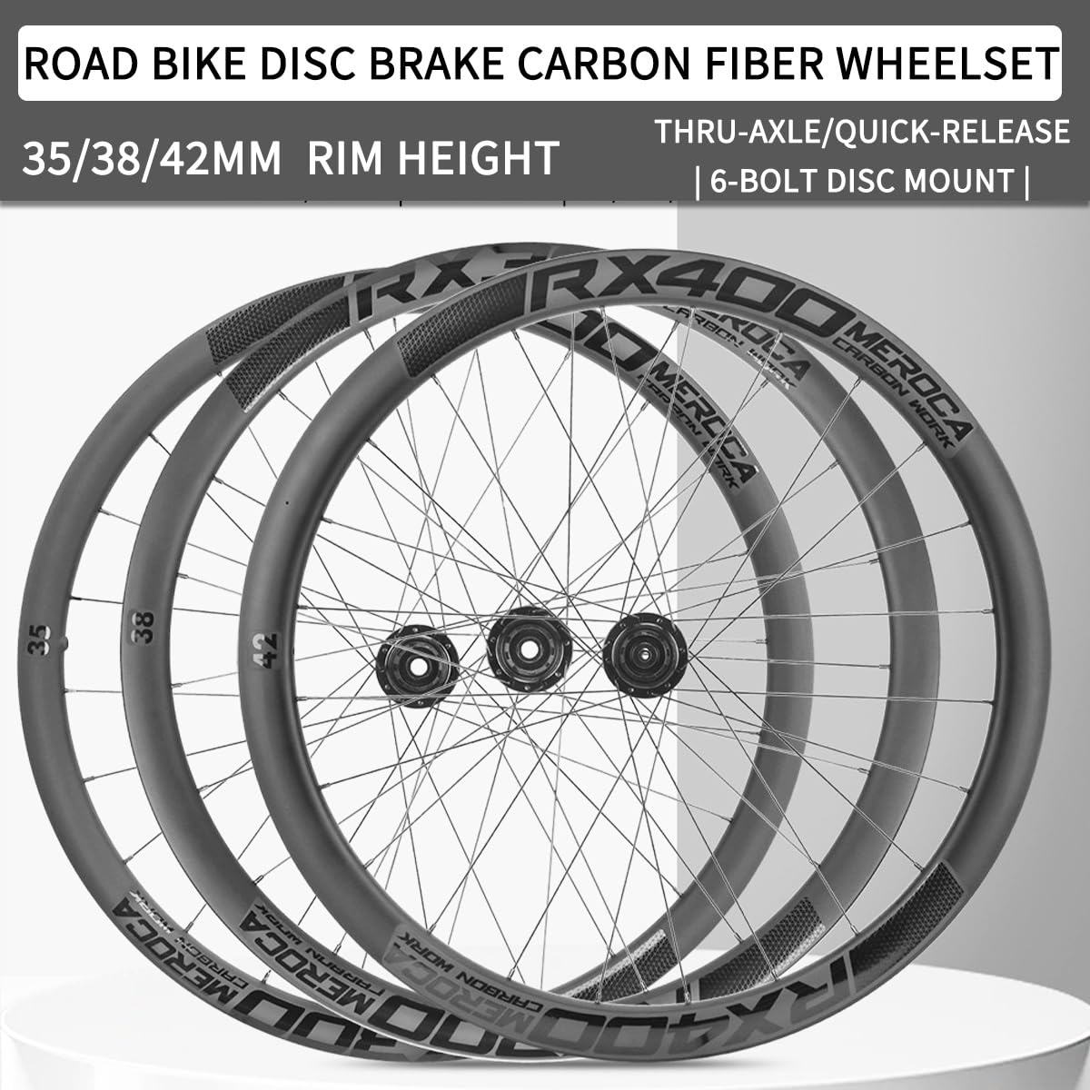 Juego Ruedas Carretera Fibra Carbono 700C Freno De Disco 35/38/42Mm Cierre Rápido 100/135Mm Eje Pasante 100/142Mm Llantas Aleación Aluminio 8-12 Velocidades(Quick Release,38mm)