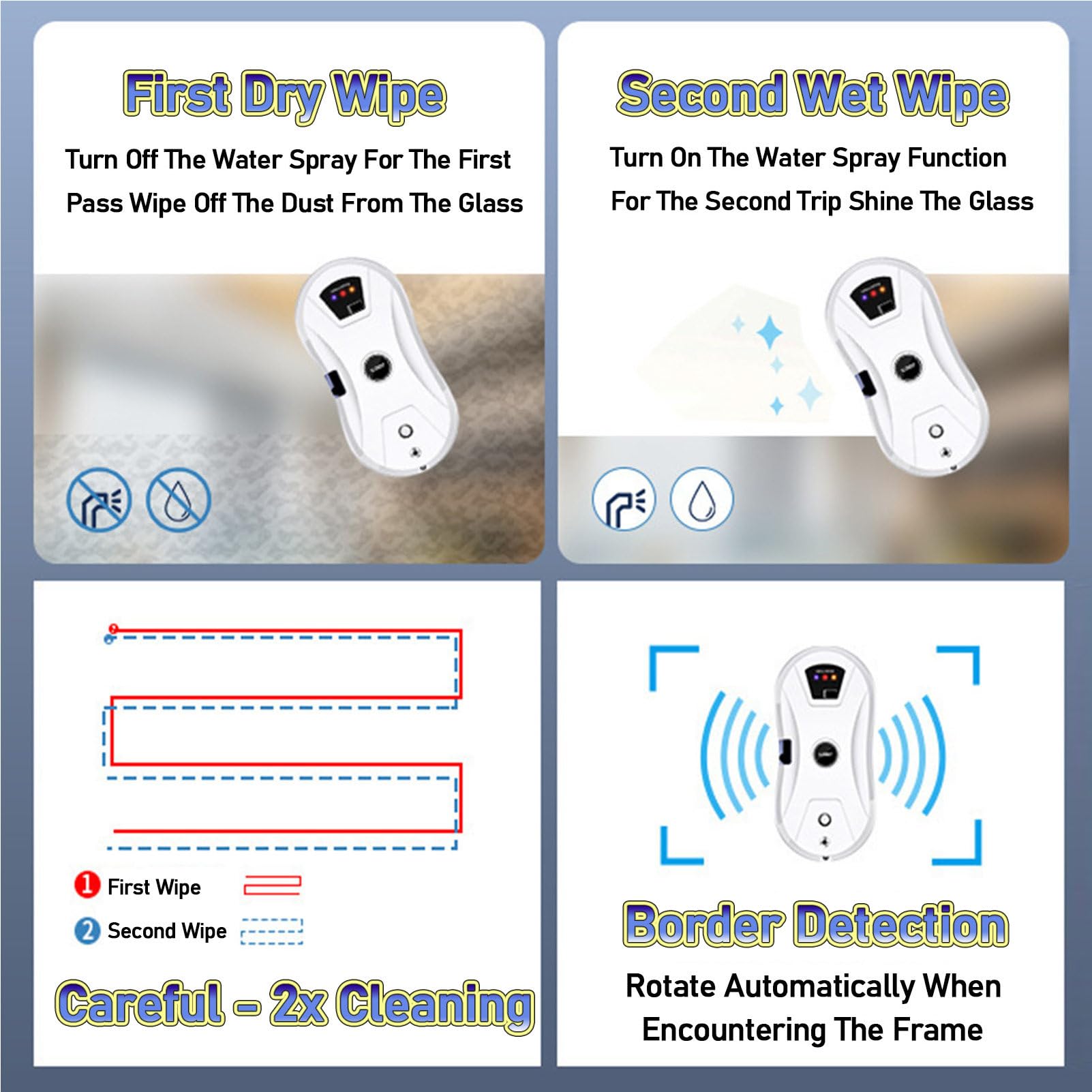 RayGenius Robot Pulitore per Finestre, Aspirapolvere Intelligente per Finestre con Spruzzo d'Acqua Automatico, Robot per La Pulizia dei Vetri per Finestre Interne/Esterne di Grattacieli