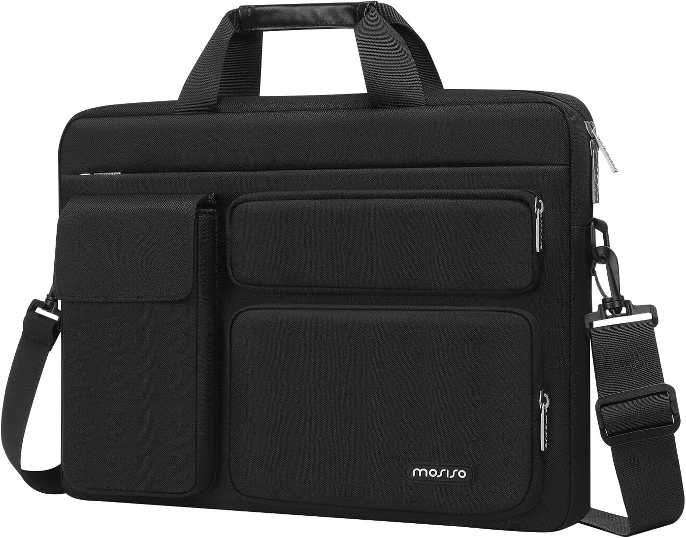 – MOSISO Laptop Shoulder Bag with 2 Raised&1 Flapover&1 Horizontal Pocket&Handle&Belt