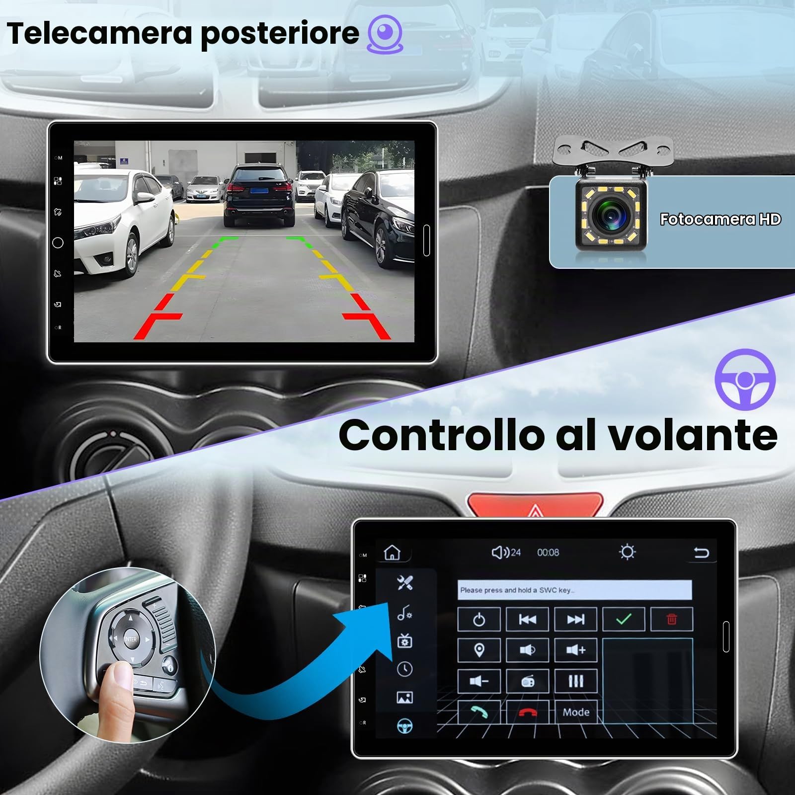 Hikity 10,1" IPS Schermo 1 Din Autoradio con CarPlay Android Auto Wired | Schermo Touch Radio con Bluetooth Vivavoce Rimovibile Mirror Link FM/RDS USB SD AUX + Telecamera di Retromarcia