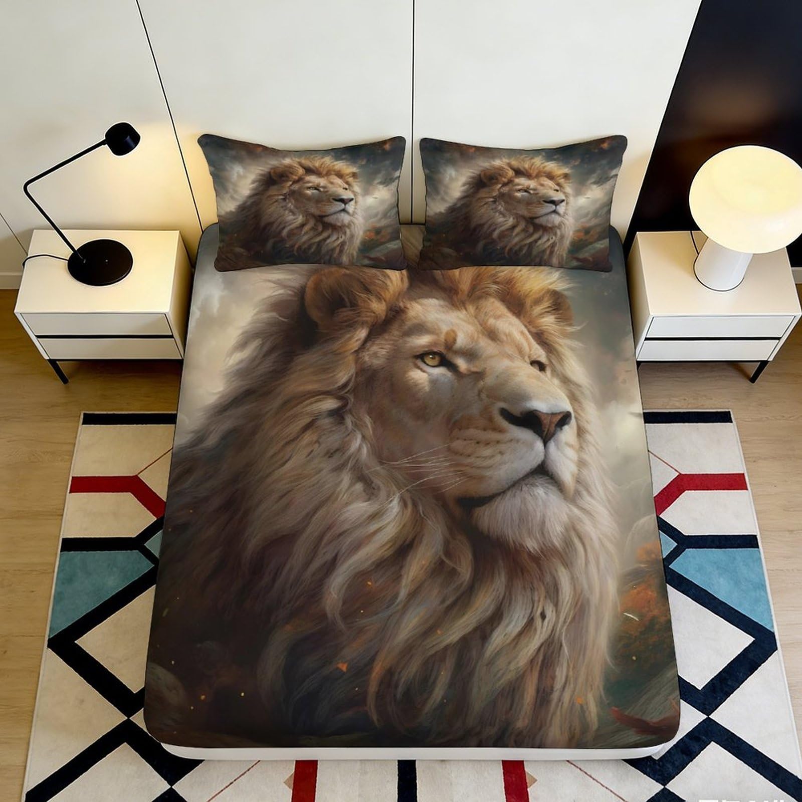 Jqzkxnhpbr Style-9 3D Printed Majestic Lion Fitted Sheet Microfiber Soft Breathable Wild Animal Bed Cover For Bedroom Decor Protection 90X200x25cm