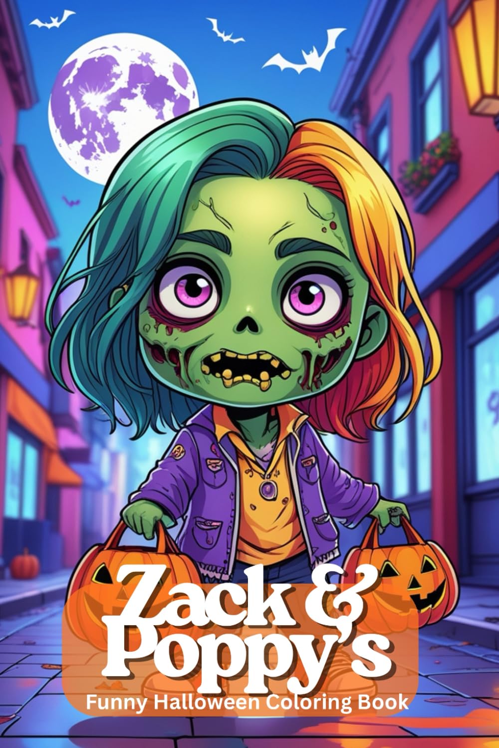 Zack & Poppy’s Funny Halloween Coloring Book for Kids | 82 Pictures, 165 Pages | Every Other Page Blank: Friendly street zombies with trick-or-treat bags – 82 child-safe illustrations, blank backsides