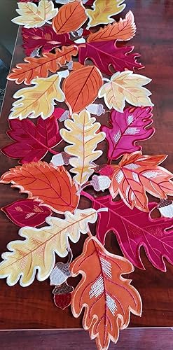 Miniatura 4 de Camino de mesa de Acción de Gracias de otoño de 13 x 36 pulgadas, apliques bordados de hojas de arce para el hogar, comedor, vacaciones, otoño,