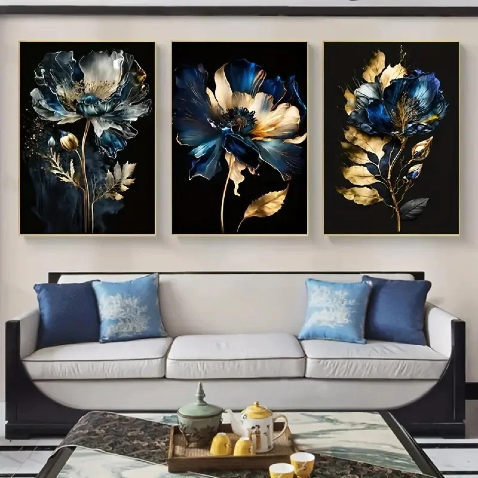 Décoration murale fleurs noires et bleues pour rénover sa maison