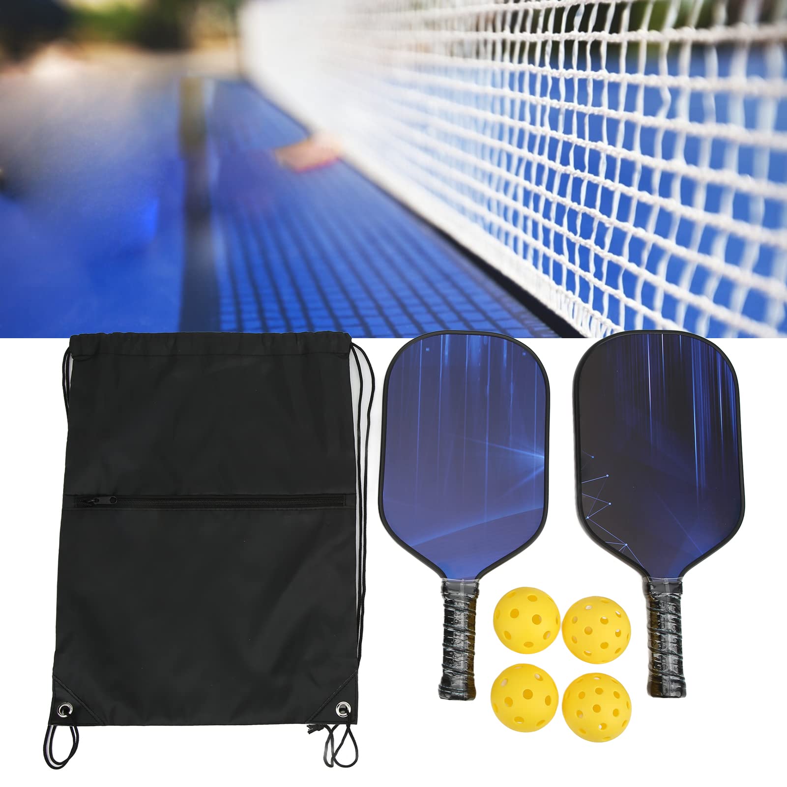 Tyenaza Kit Paddle Pickleball - Racchette in Fibra di Vetro con Nucleo in PP, Include 4 Palline per Allenamento Sportivo