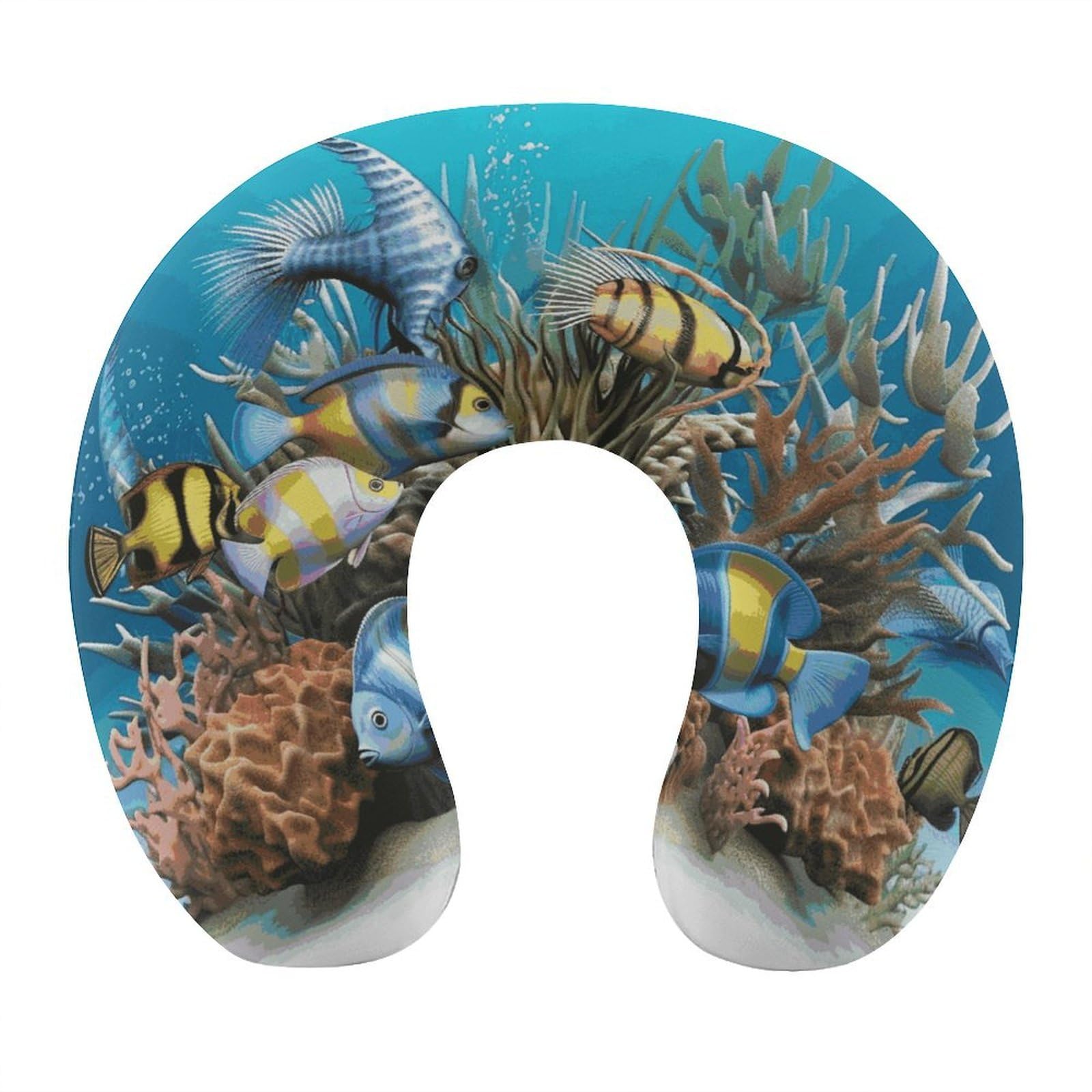 Btcowzrv Style 3D Ocean Fish U Shaped Neck Pillow Travel Pillows
