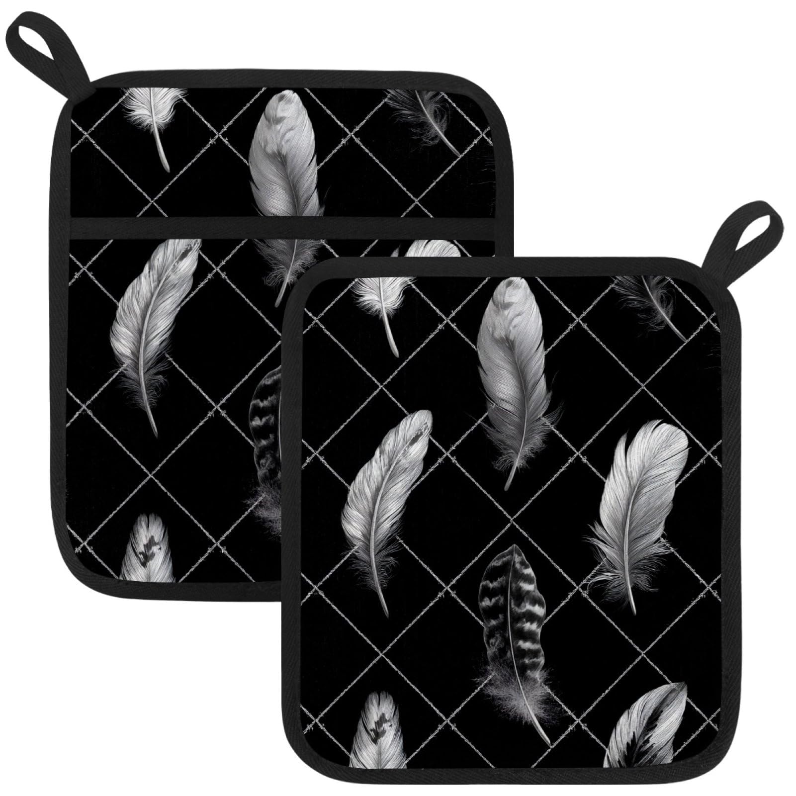 VAPOKF Feathers Kitchen Hot Pot Holder, Pot Holders Heat Resistant Pot Holder with Pocket Heat Resistant Trivets for Hot Pans Cotton Pot Mitts for Kitchen Cooking Baking