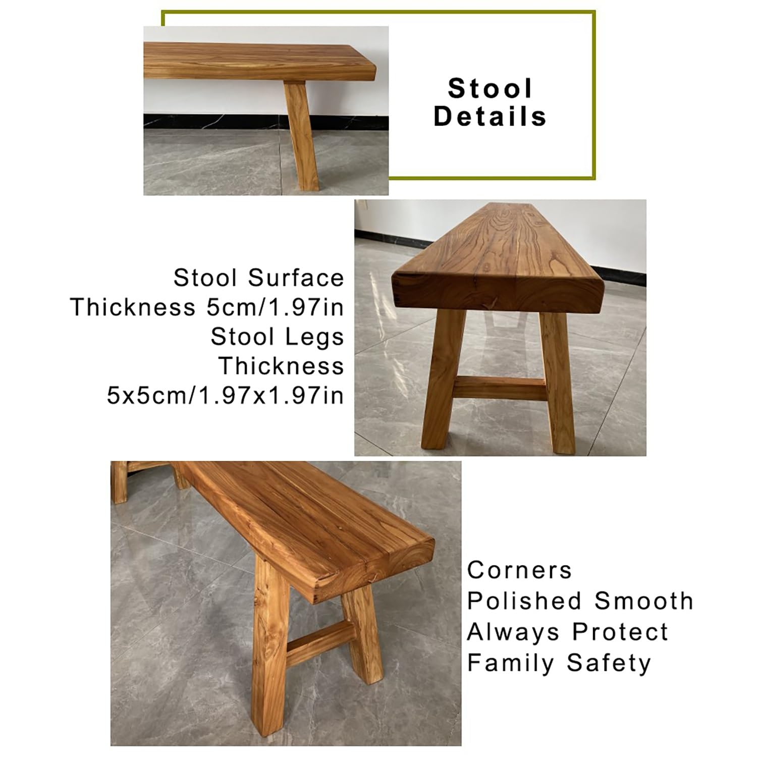 Panchina da pranzo rustica in legno per cucina interna, 50 x 26 x 45 cm, elegante seduta per sala da pranzo, ingresso e decorazione per la casa, perfetto accento rustico.