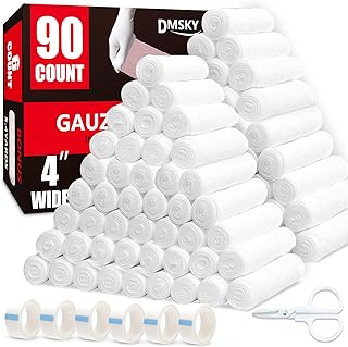 DMSKY Gauze Rolls 90 Pack, 4 in x 4.1 Yards | Individually Wrapped Gauze Wrap Roll for Wounds, Premium Rolled Gauze Bandage Wrap, Mummy Wraps