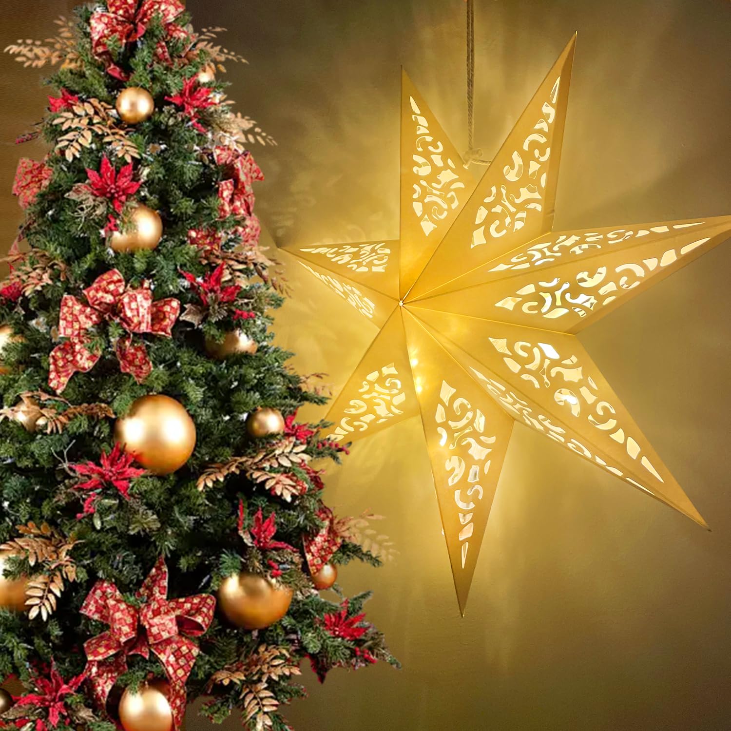 45 cm papieren led-sterren, verlicht, 3 stuks, kerststerren, verlichte