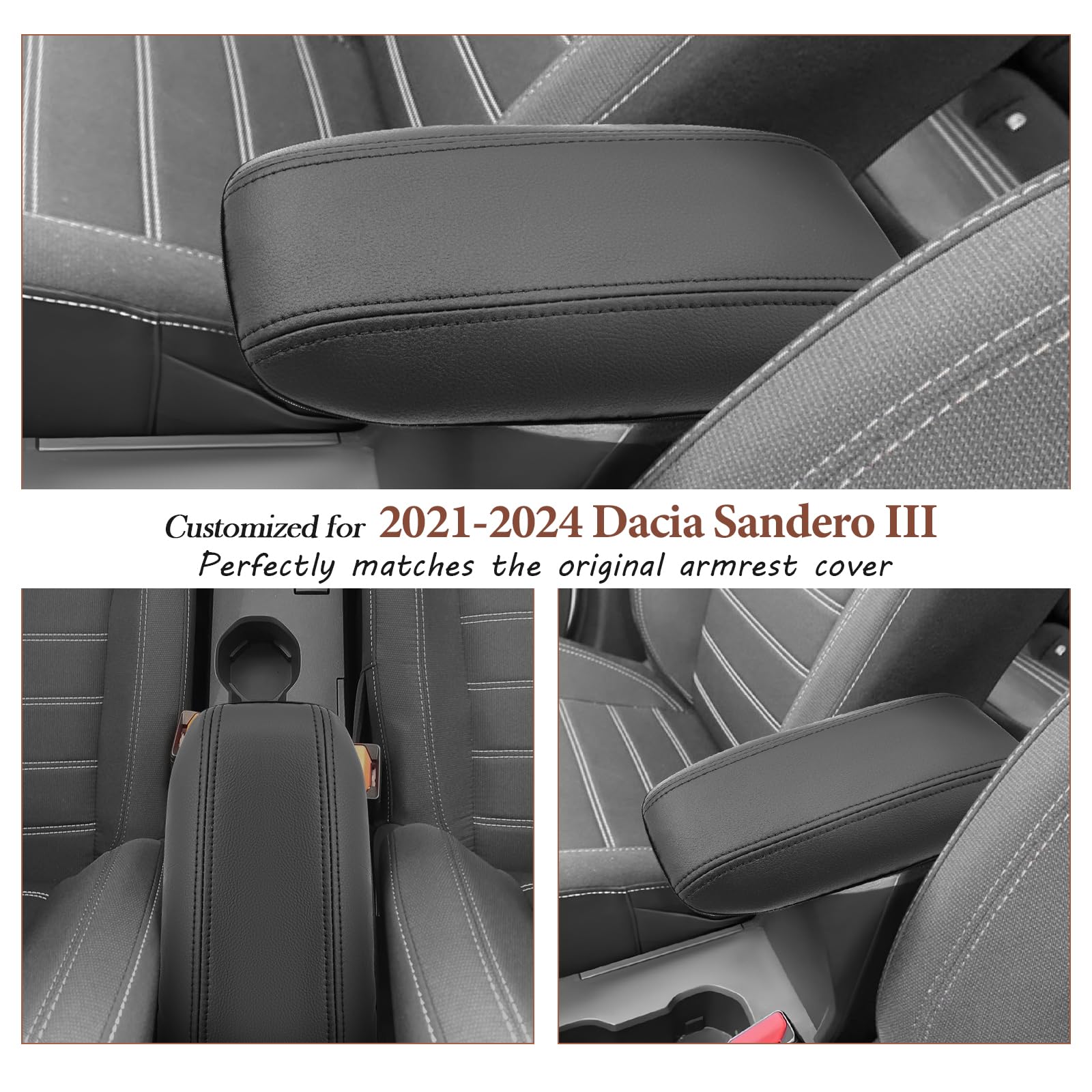SKTU Pokrowiec na podłokietnik kompatybilny z Dacia Sandero III Stepway Jogger 2021-2024 2025, nakładka na podłokietnik, środkowy podłokietnik, pokrowiec ochronny