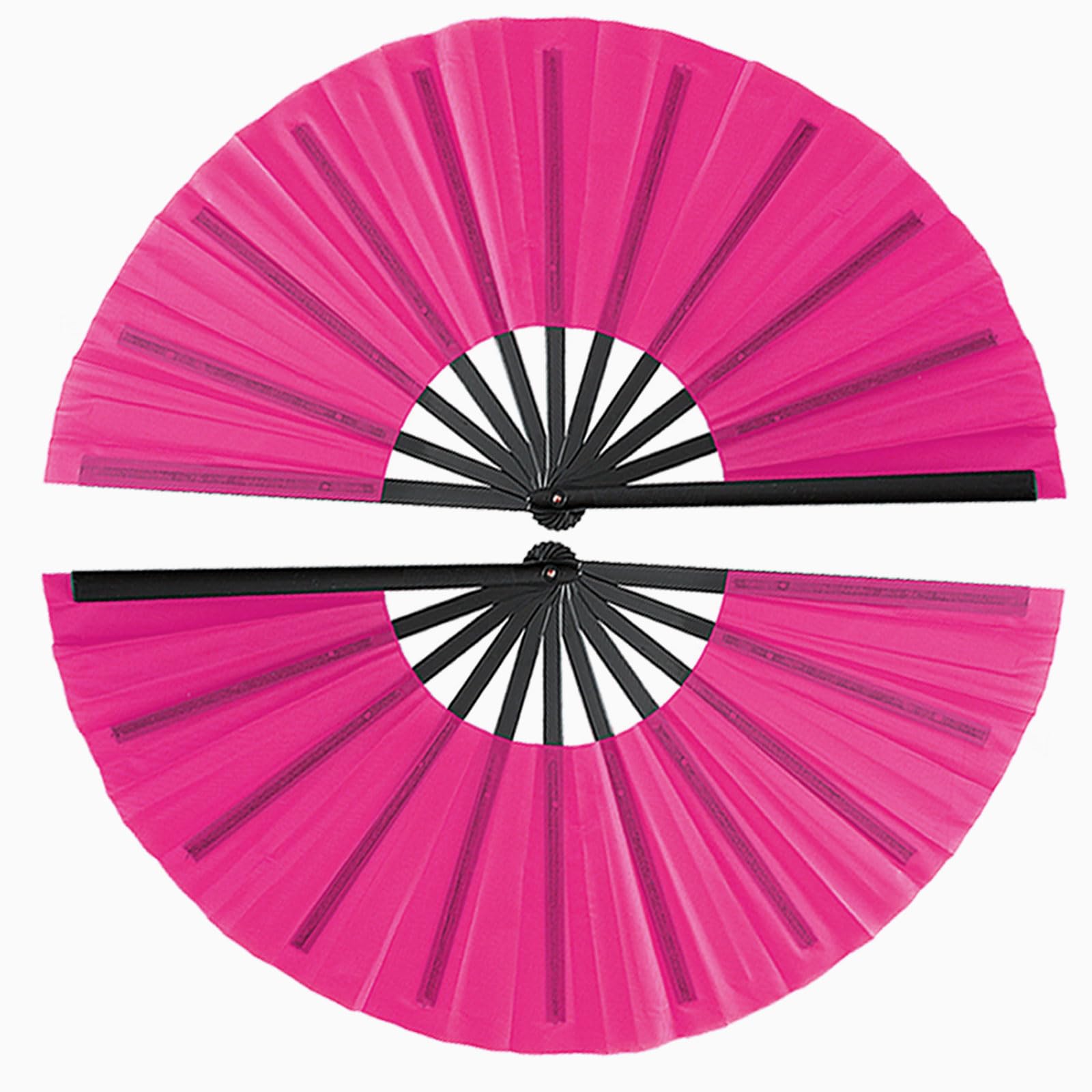 Oncpcare 2 Pcs Large Folding Hand Rave Fan, Chinese Kung Fu Line Dance Popping Fan for Men Women Girl Boy Gift (Rose Red)