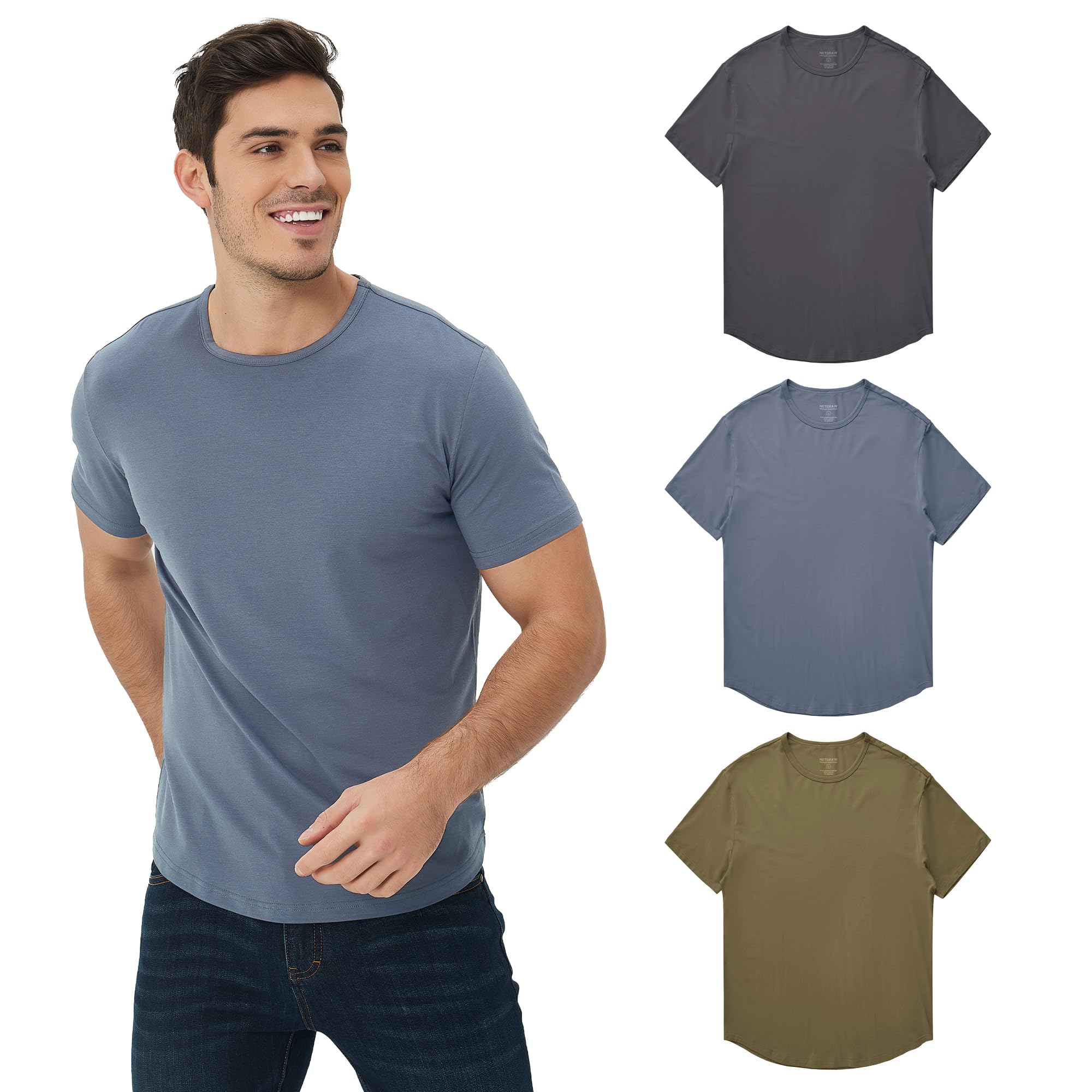 netdraw Mens Ultra-Soft Bamboo Viscose T-Shirt Curved Hem Lightweight Cooling Cotton Blend Casual Tee