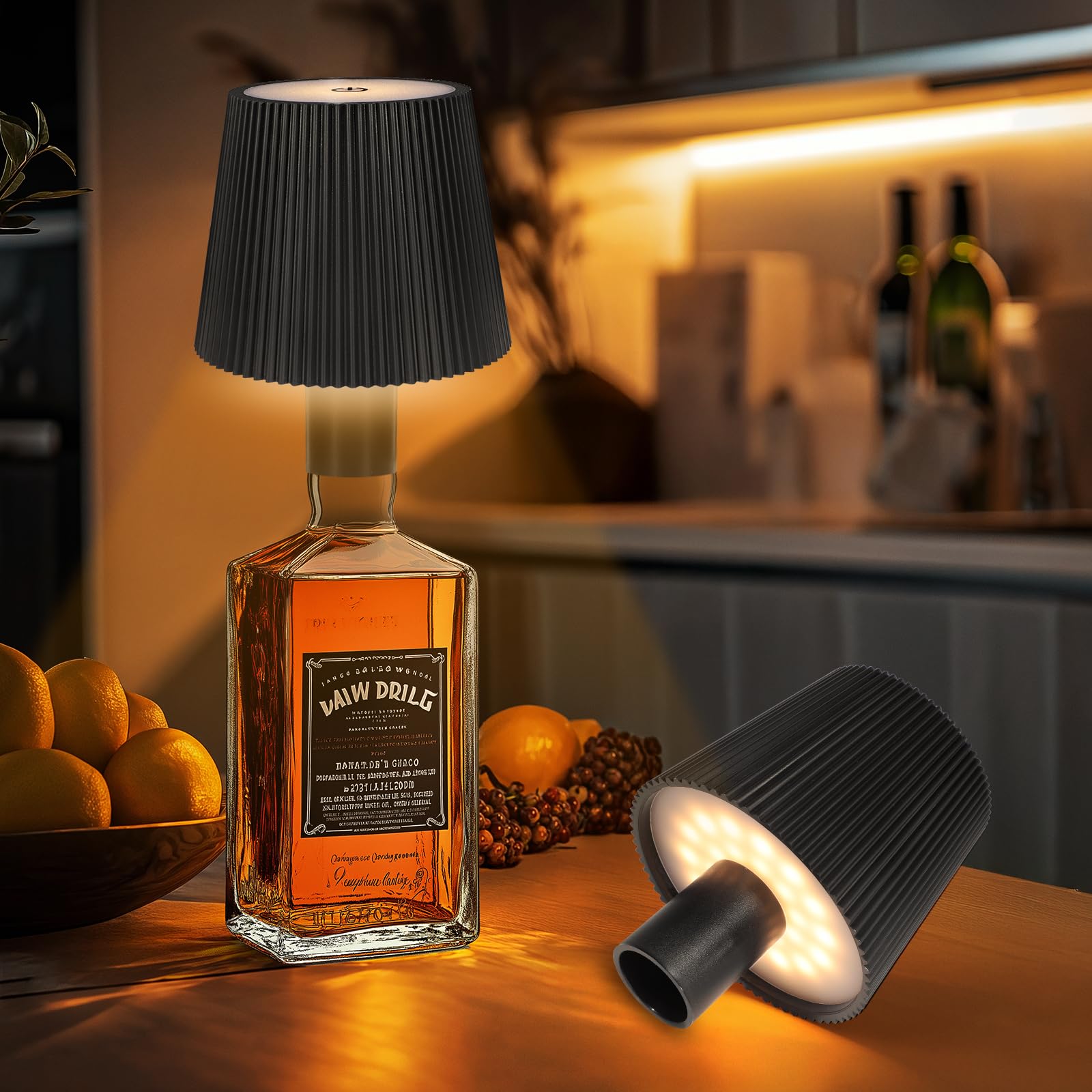 Ketom 2 Stück Flaschenlampe Aufsatz LED Aufladbar, IP54 Wasserdicht Lampenschirm für Flasche, Akku Lampe für Flasche LED USB, 3 Farbtemperaturen, Dimmbare, Touch Control, für Restaurant, Schwarz