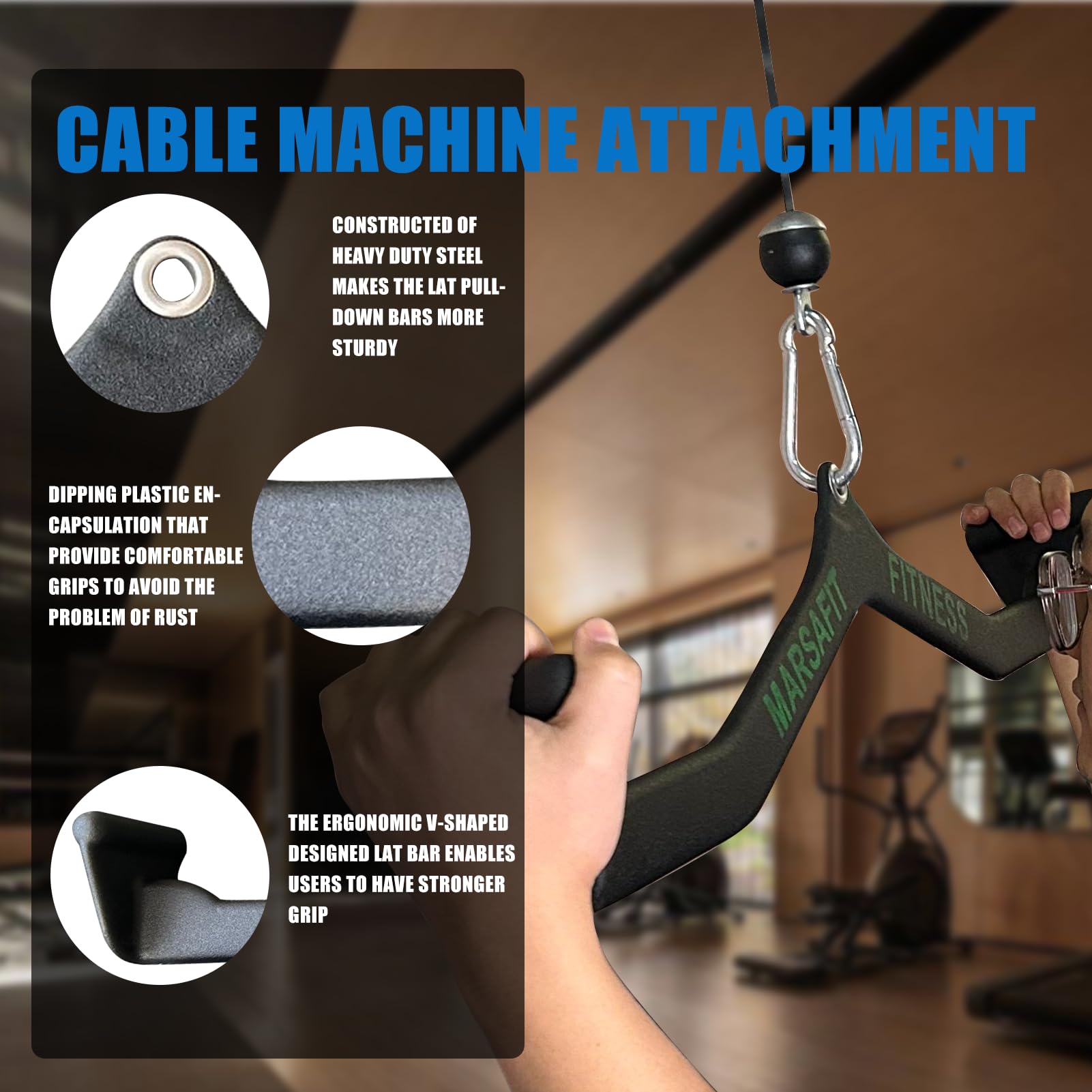 MARSAFIT Accessoires De Traction Latte De Gym, Fitness, Exercice De Lutte Pour Bras De Graisse, Poignée