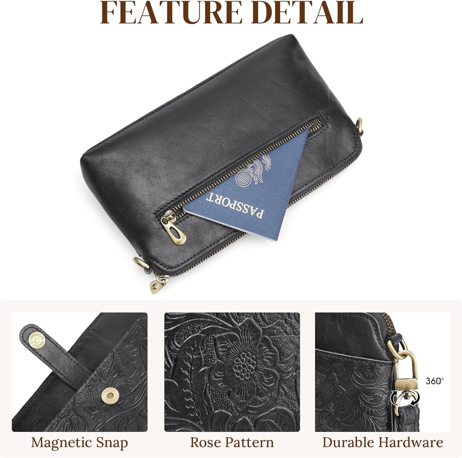 S-ZONE Leather Crossbody Bags for Women Small Bag Phone Purse RFID Blocking Clutch Purses Convertible Wristlet with 2 Straps - Image 7