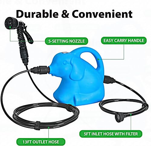Miniatura 5 de Ducha portátil para campamento, 5 modos de pulverización para jardín, bomba de ducha portátil, sistema de lavado de bobinas de manguera, lavadora de