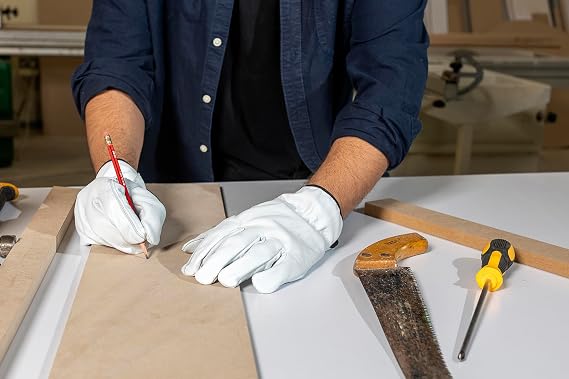 3-Pair Goatskin Leather Work Gloves I Driver Gloves for Construction, Industrial, Truck Driving, Warehouse, Gardening