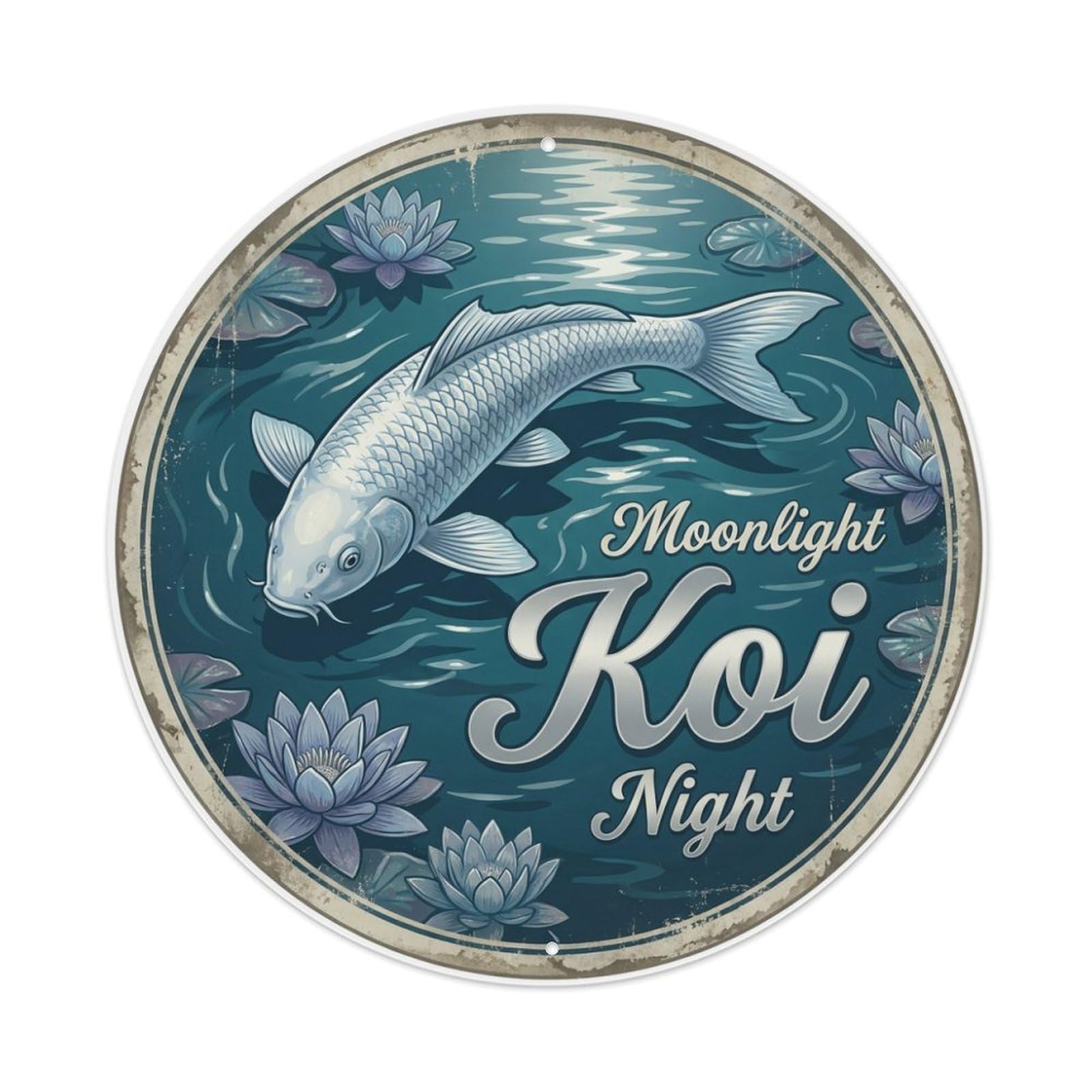 Metal Tin Sign Koi Fish Force Dynamic Flow Japanese Vintage