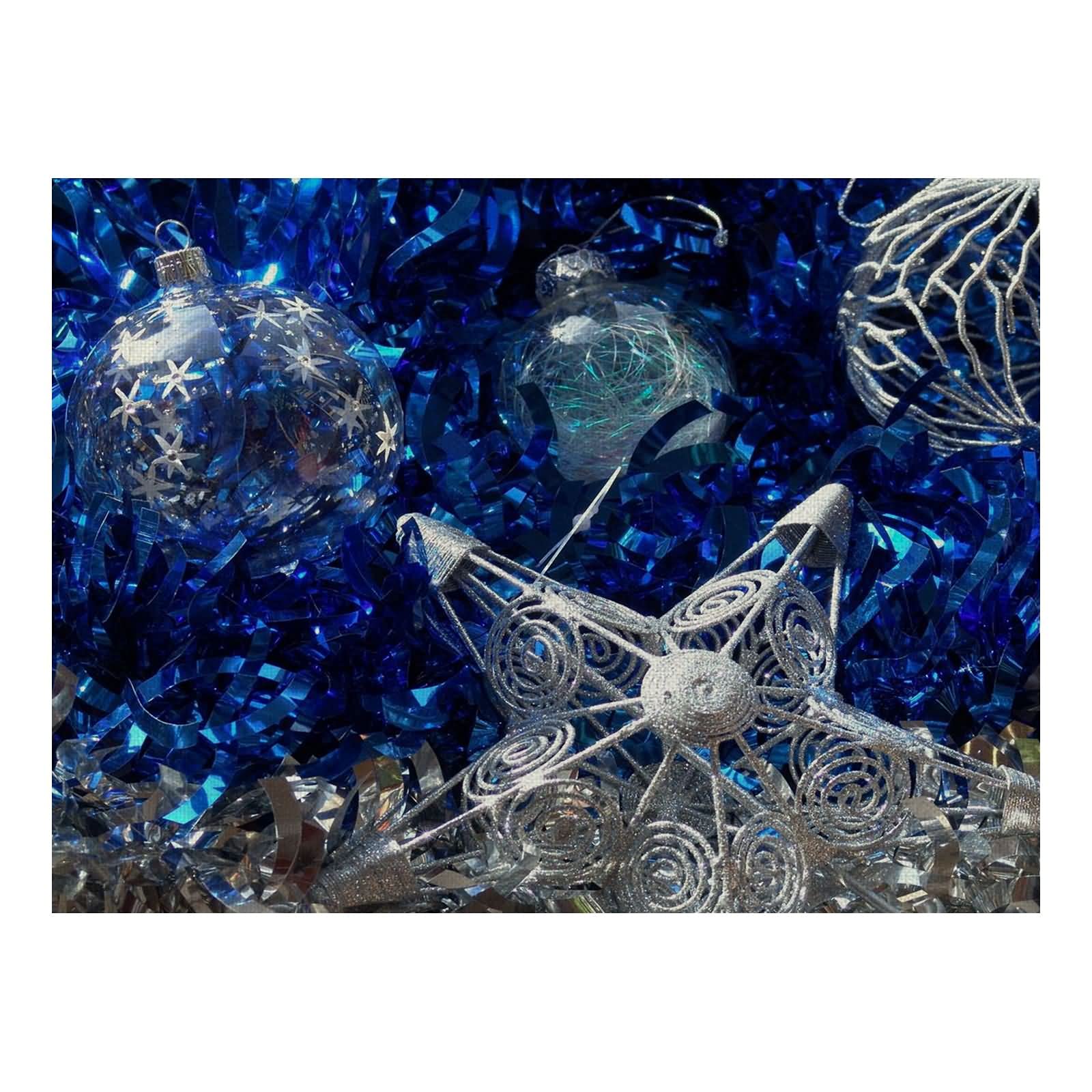 Daesar -- Manteles Individuales Juego de 8 de Navidad,Lino Manteles Individuales Bolas de Decoración Navideñas y Copo de Nieve Mantel Individual 42 x 32(Azul Blanco)