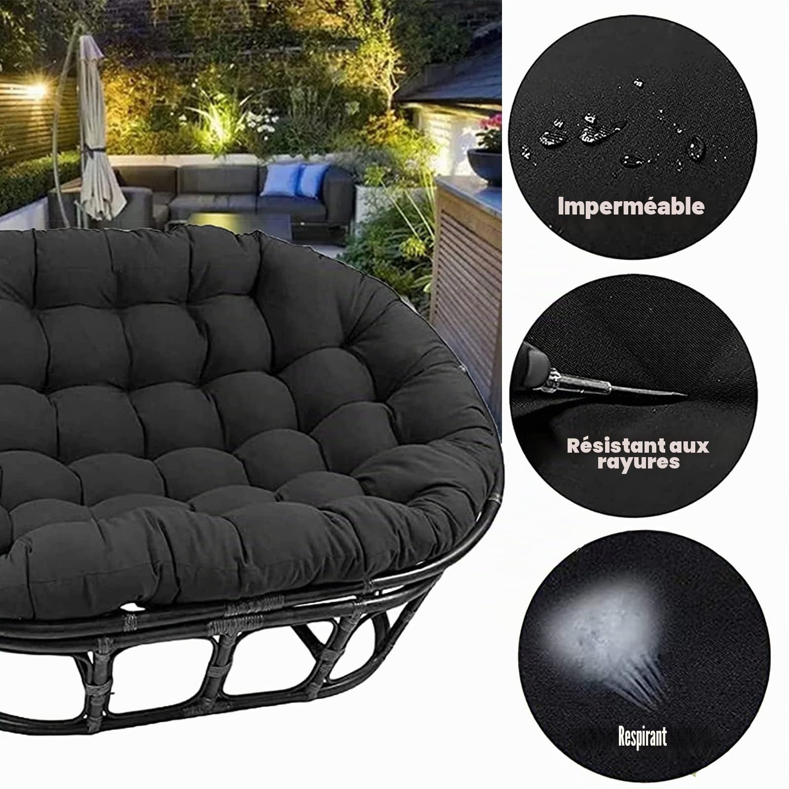 Coussin Double Papasan Extérieur,Coussin De Chaise Papasan,Coussins De Chaise De Panier Suspendus Coussins De Chaise De Jardin Imperméables Coussins De Chaise De Patio,Blanc,170 * 120cm(Taille:170 * 1