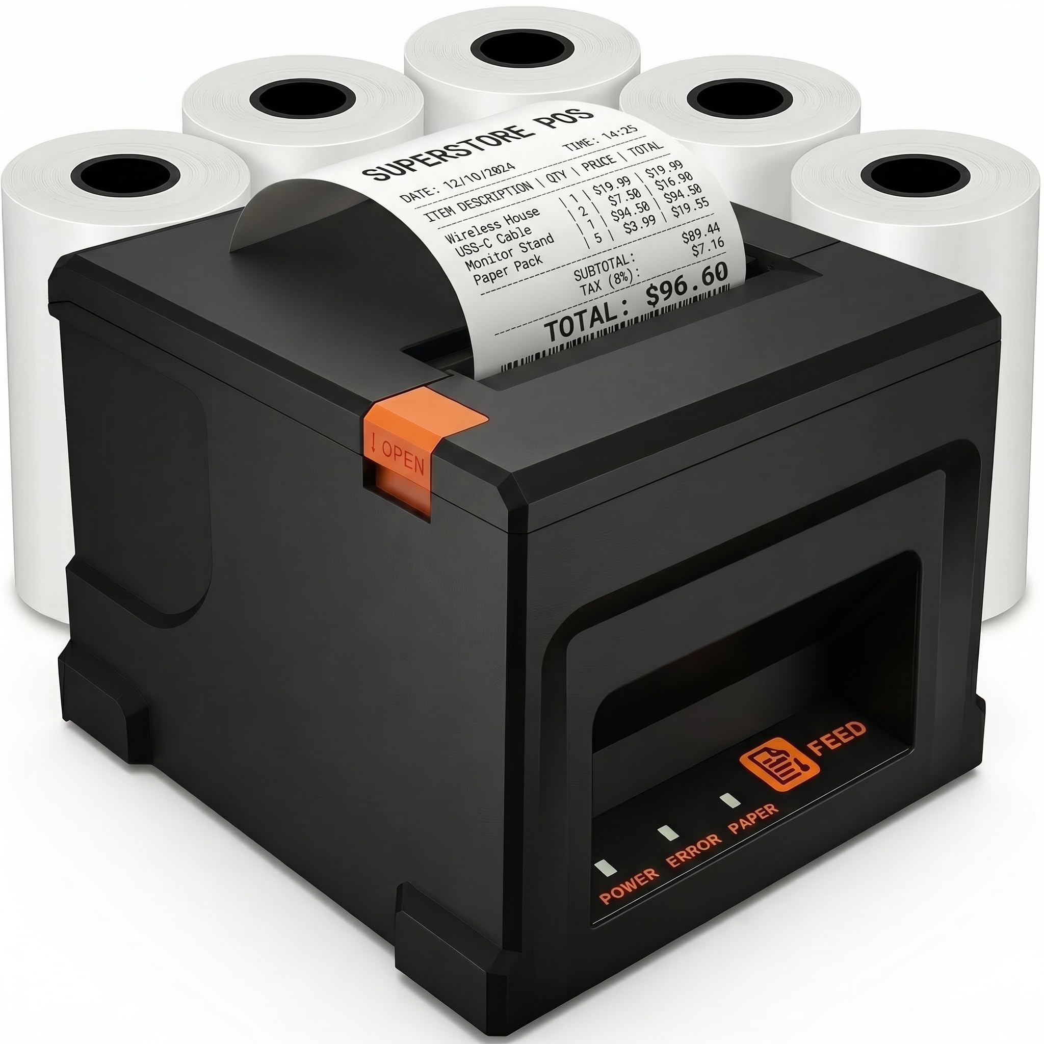 80mm POS Quittungsdrucker mit Auto-Cutter, 300mm/s USB Thermo Bondrucker, für Restaurant & Küche mit Lautsprecher-Signal, ESC/POS kompatibel (Windows/Mac/Linux)