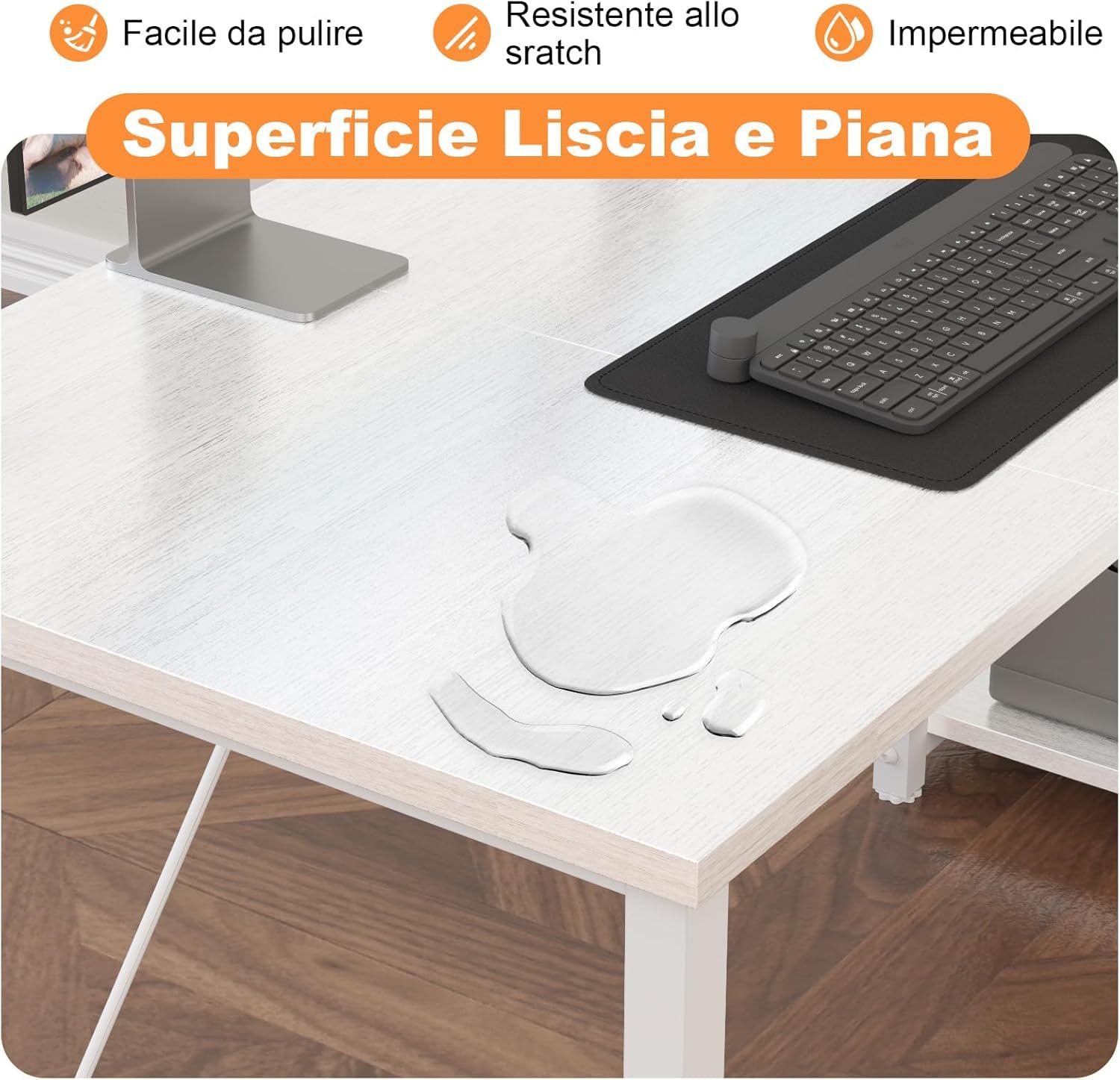 TRIUMPHKEY Scrivania ad Angolo Reversibile 100 x 80cm, Scrivania a Forma di L con Ripiani,Tavolo da Lavoro,Struttura in Acciaio, per Computer, Ufficio, Studio and Soggiorno, Bianco