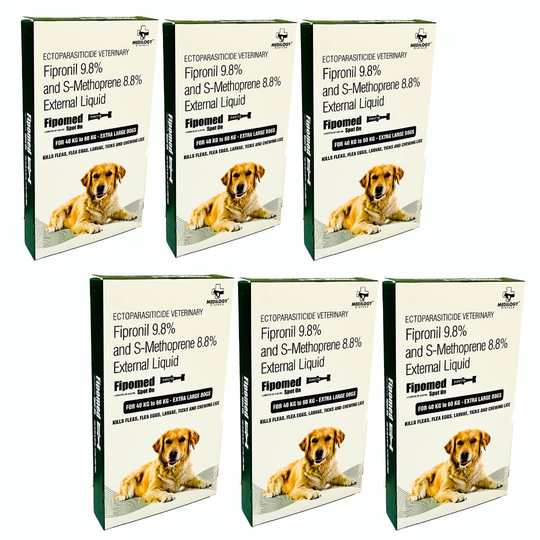 Medilogy Flea and Tick Control: Powerful Dog Flea Killer – Effective Dog Flea Medicine for Extra Large Dogs (40-60 Kgs), Includes 6 Month Supply of Spot On Flea & Tick Prevention