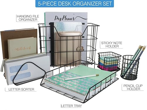 Miniatura 8 de Sorbus Juego de organizador de escritorio, juego de 5 piezas de accesorios de escritorio, incluye soporte para lápices, clasificador de cartas,